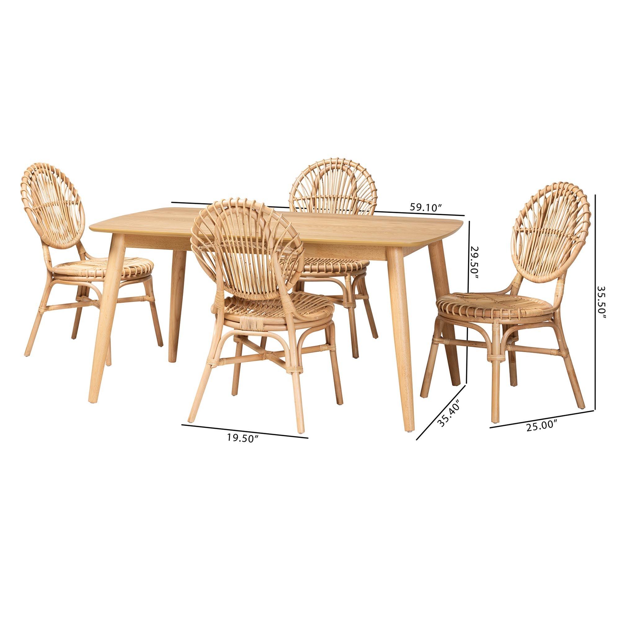 Iris Modern Bohemian Rattan 5-Piece Dining Set