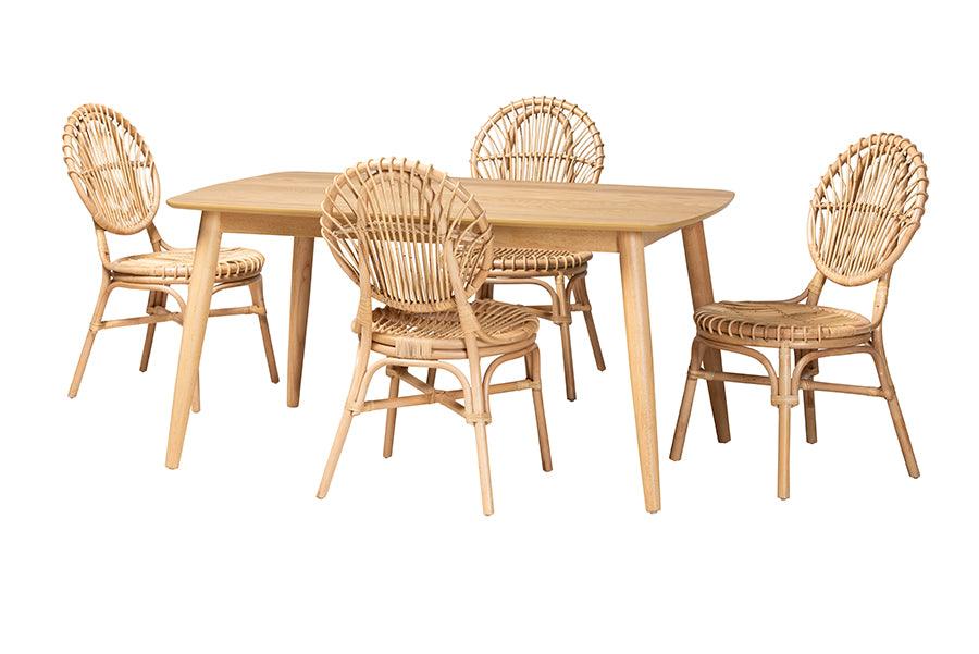 Iris Modern Bohemian Rattan 5-Piece Dining Set