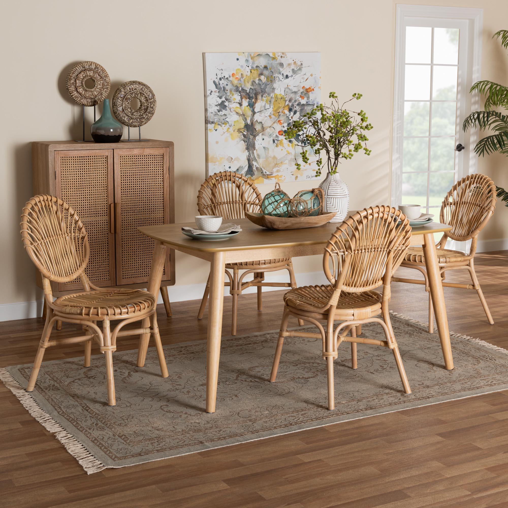 Iris Modern Bohemian Rattan 5-Piece Dining Set