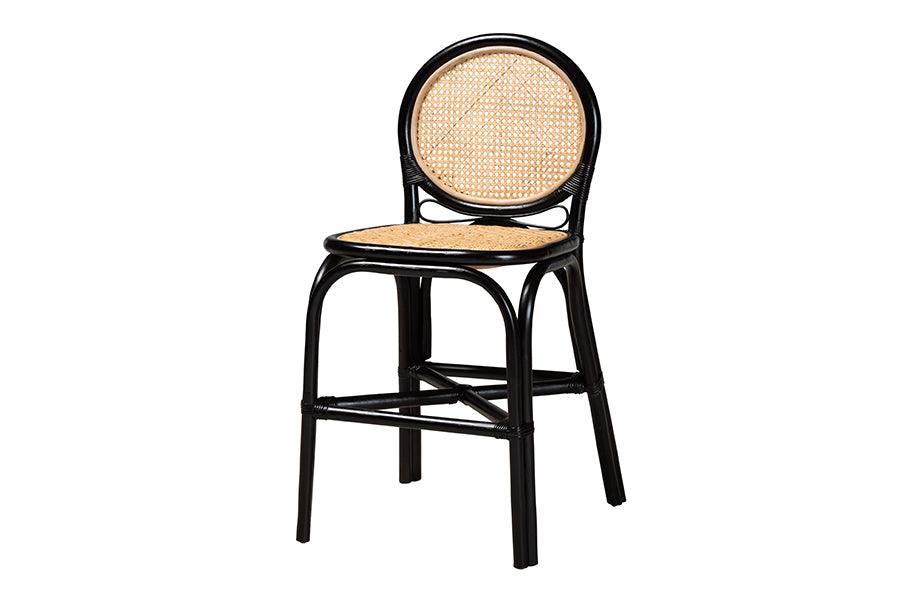 bali & pari Ayana Mid-Century Modern Two-Tone and Rattan Counter Stool