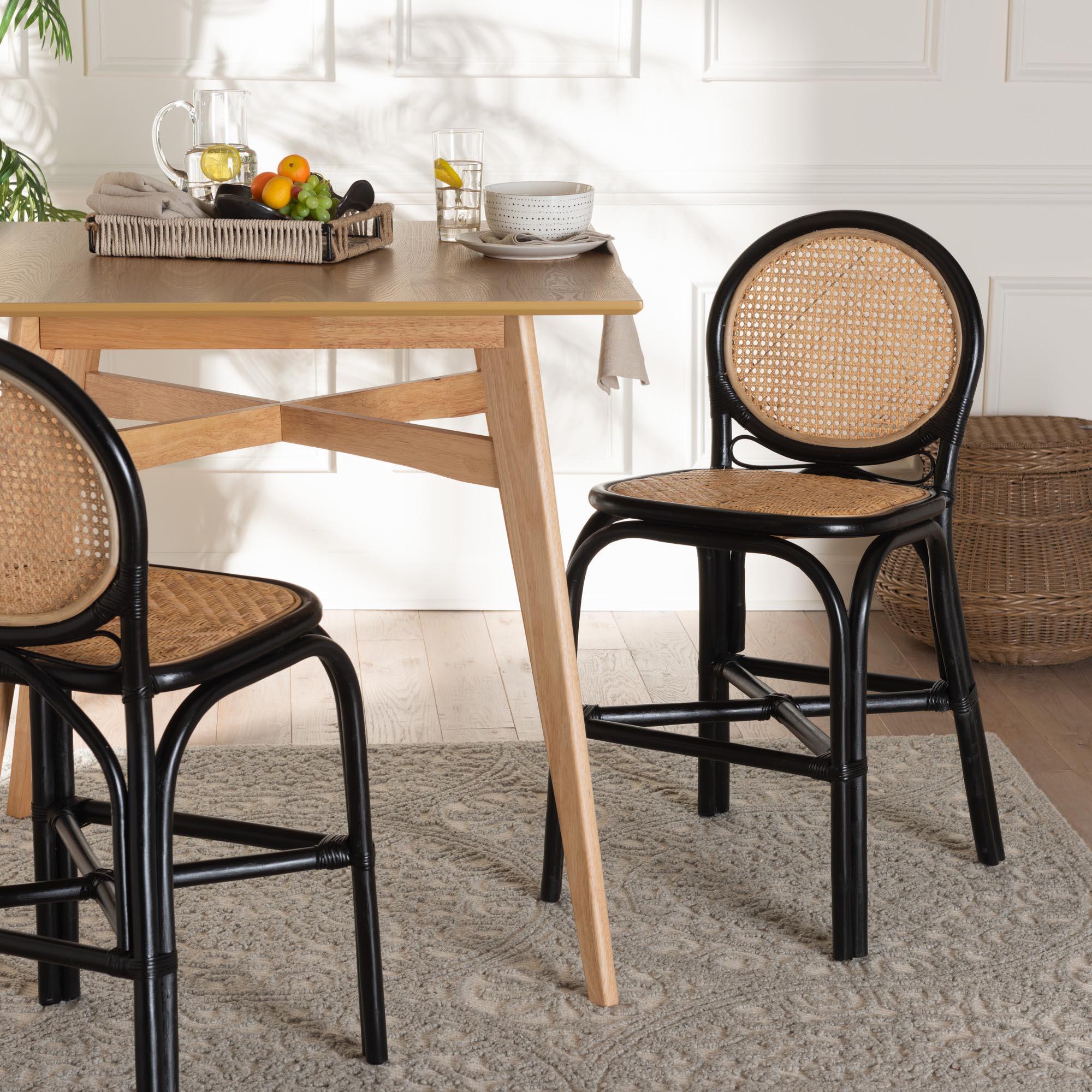 bali & pari Ayana Mid-Century Modern Two-Tone and Rattan Counter Stool