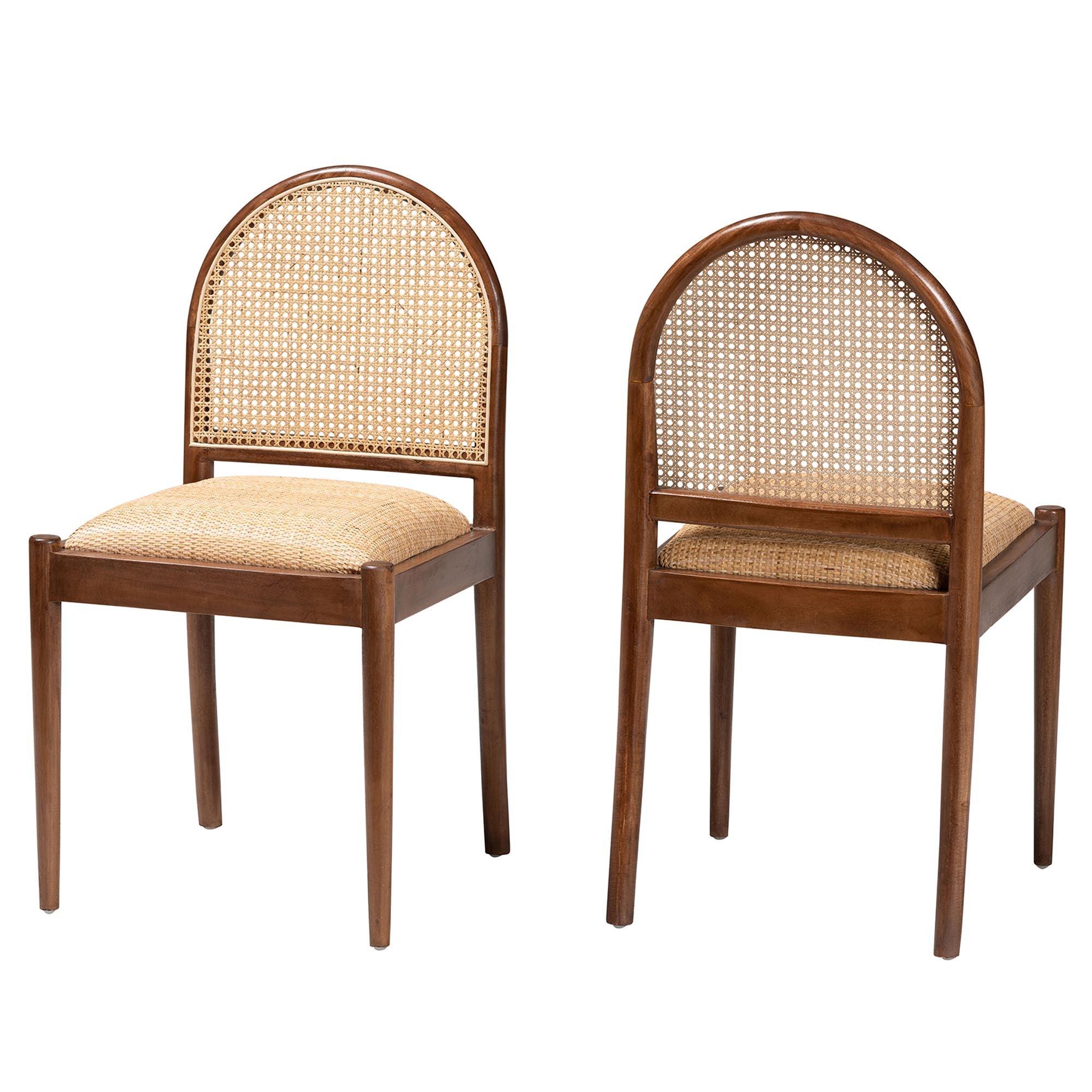 bali & pari Maryland Modern Bohemian Rattan and Acacia Wood 2-Piece Dining Chair Set