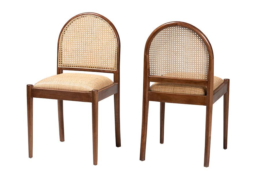 bali & pari Maryland Modern Bohemian Rattan and Acacia Wood 2-Piece Dining Chair Set