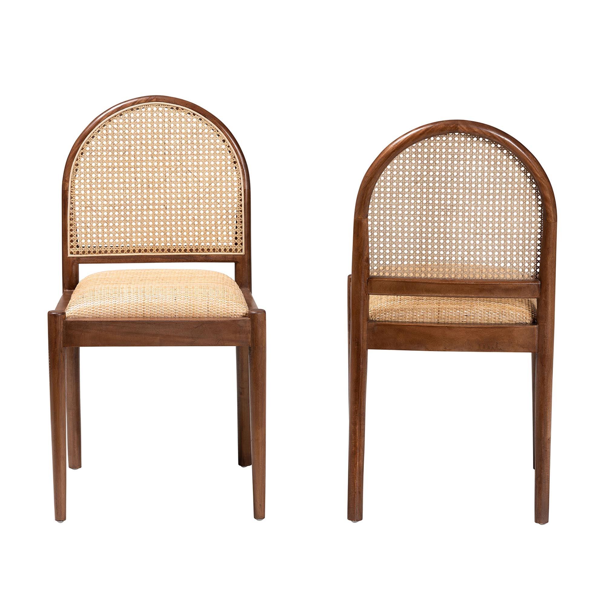 bali & pari Maryland Modern Bohemian Rattan and Acacia Wood 2-Piece Dining Chair Set