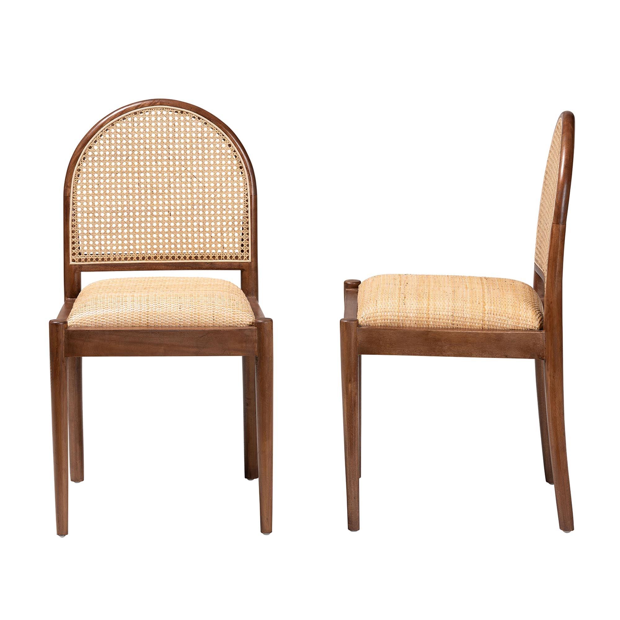 bali & pari Maryland Modern Bohemian Rattan and Acacia Wood 2-Piece Dining Chair Set