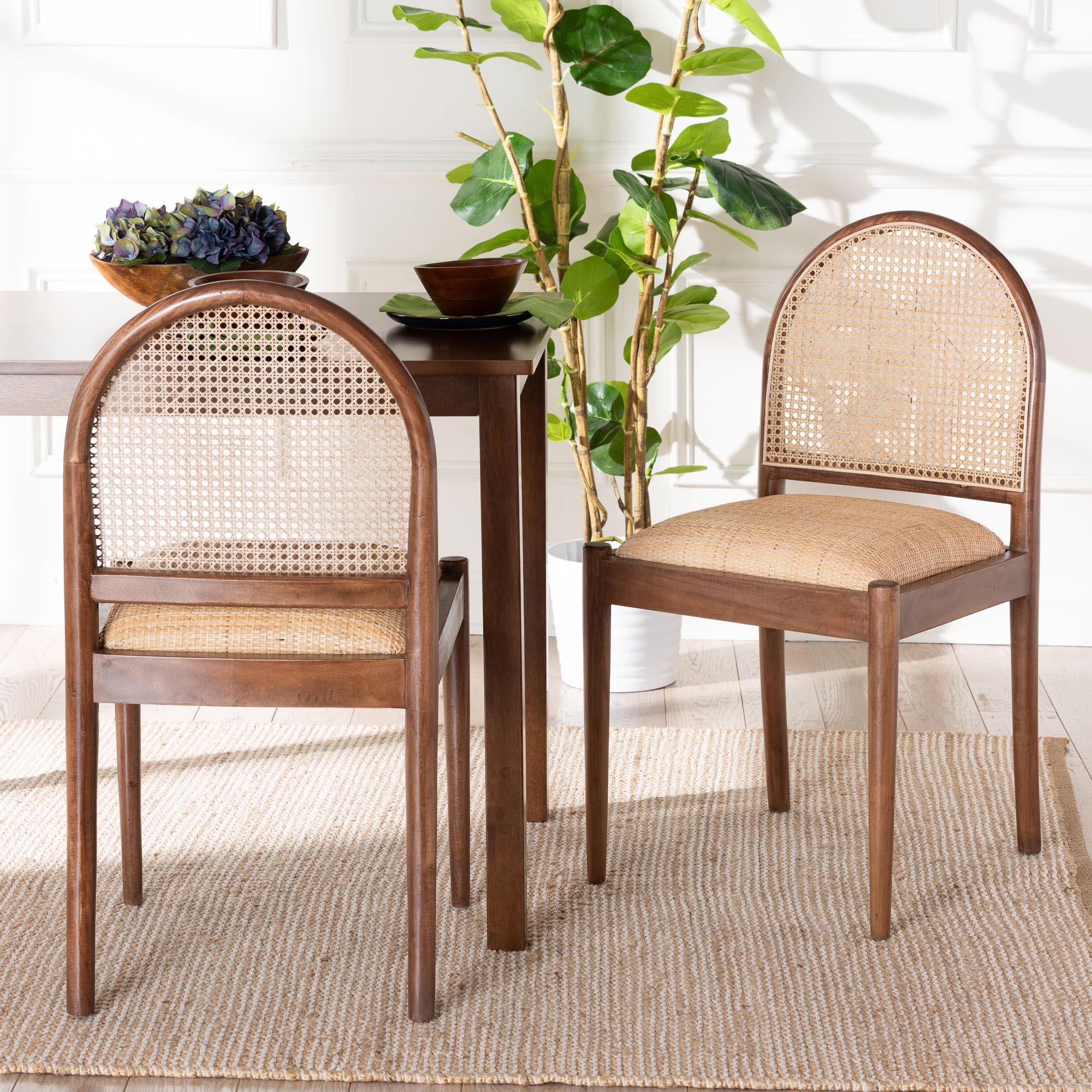 bali & pari Maryland Modern Bohemian Rattan and Acacia Wood 2-Piece Dining Chair Set