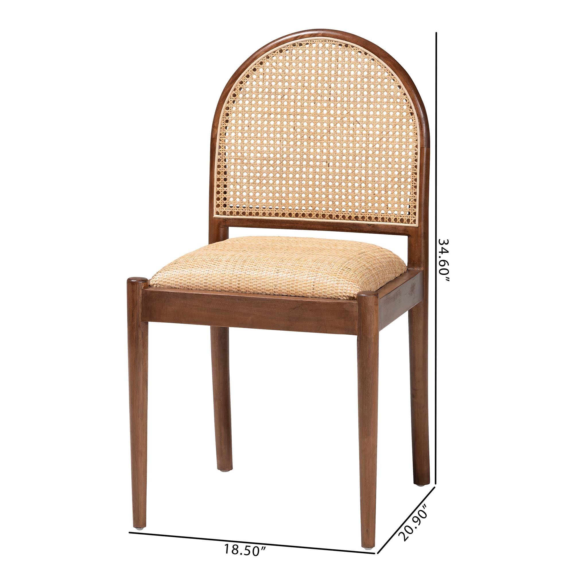 bali & pari Maryland Modern Bohemian Rattan and Acacia Wood 2-Piece Dining Chair Set