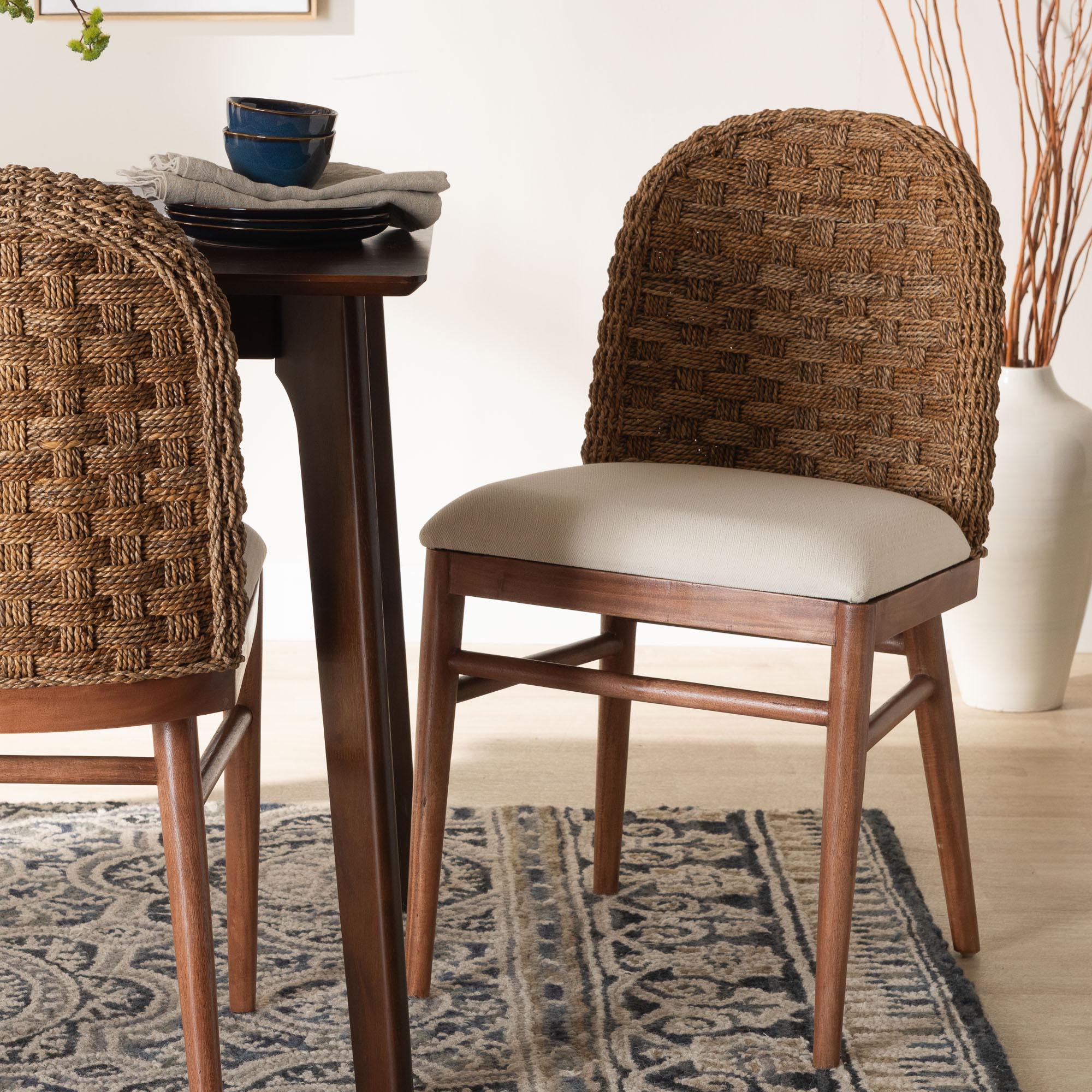 bali & pari Denver Modern Bohemian Finished Acacia Wood and Seagrass Dining Chair