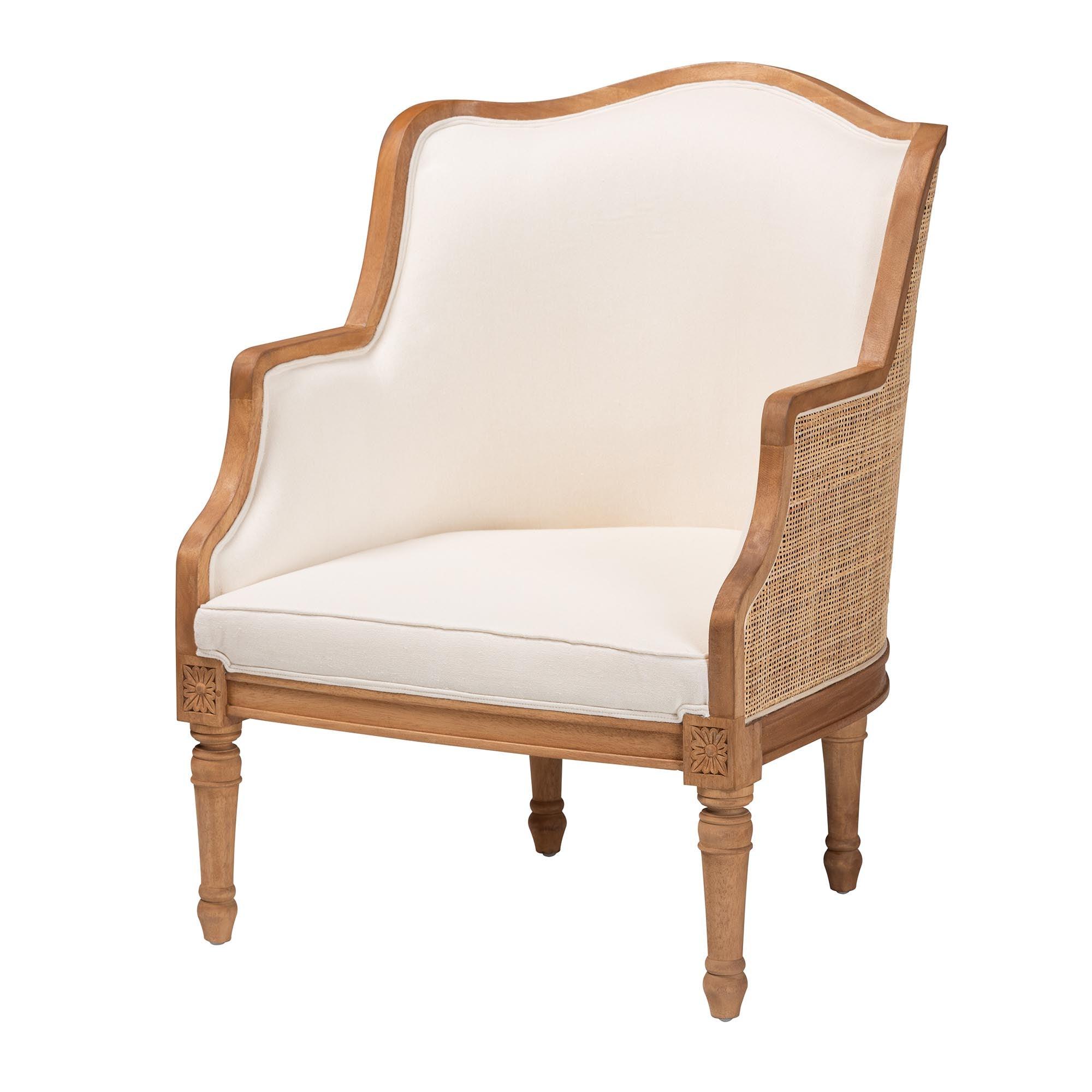 bali & pari Elizette Traditional French Fabric and Honey Finished Wood Accent Chair