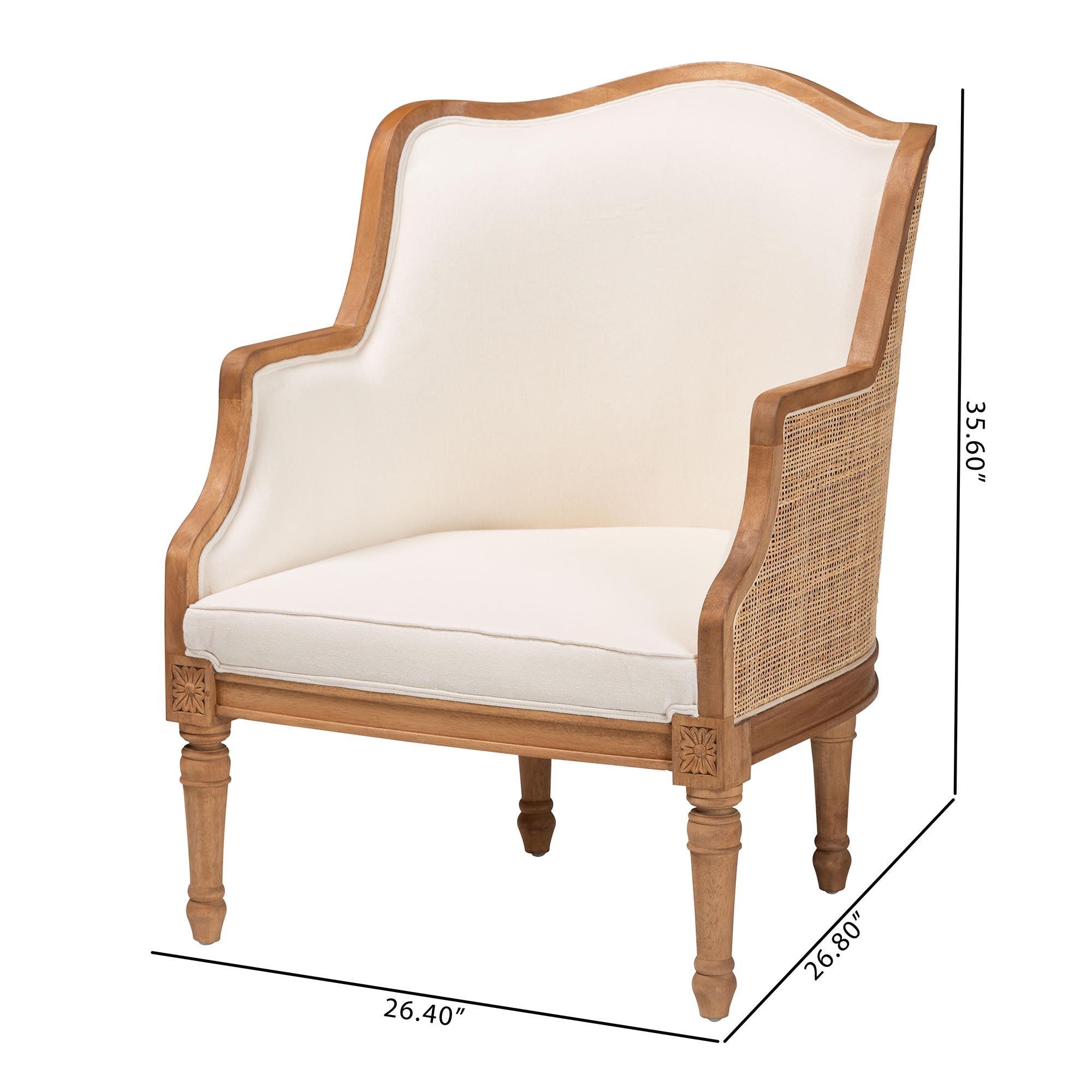 bali & pari Elizette Traditional French Fabric and Honey Finished Wood Accent Chair