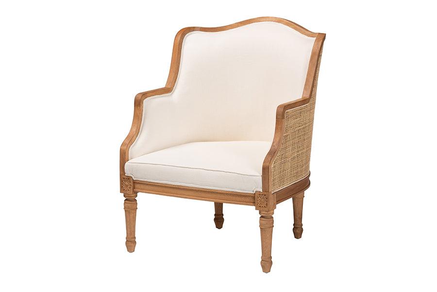 bali & pari Elizette Traditional French Fabric and Honey Finished Wood Accent Chair