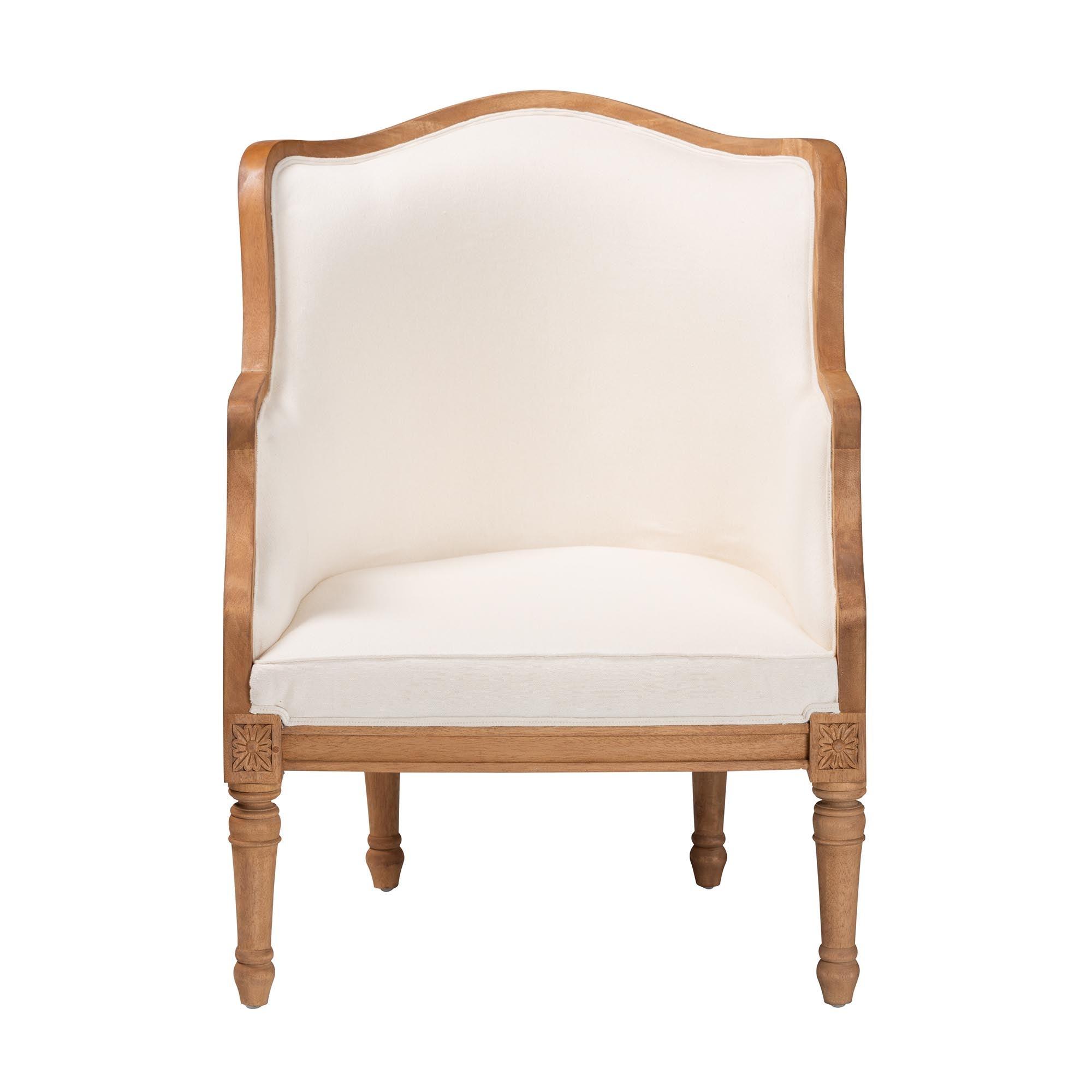 bali & pari Elizette Traditional French Fabric and Honey Finished Wood Accent Chair