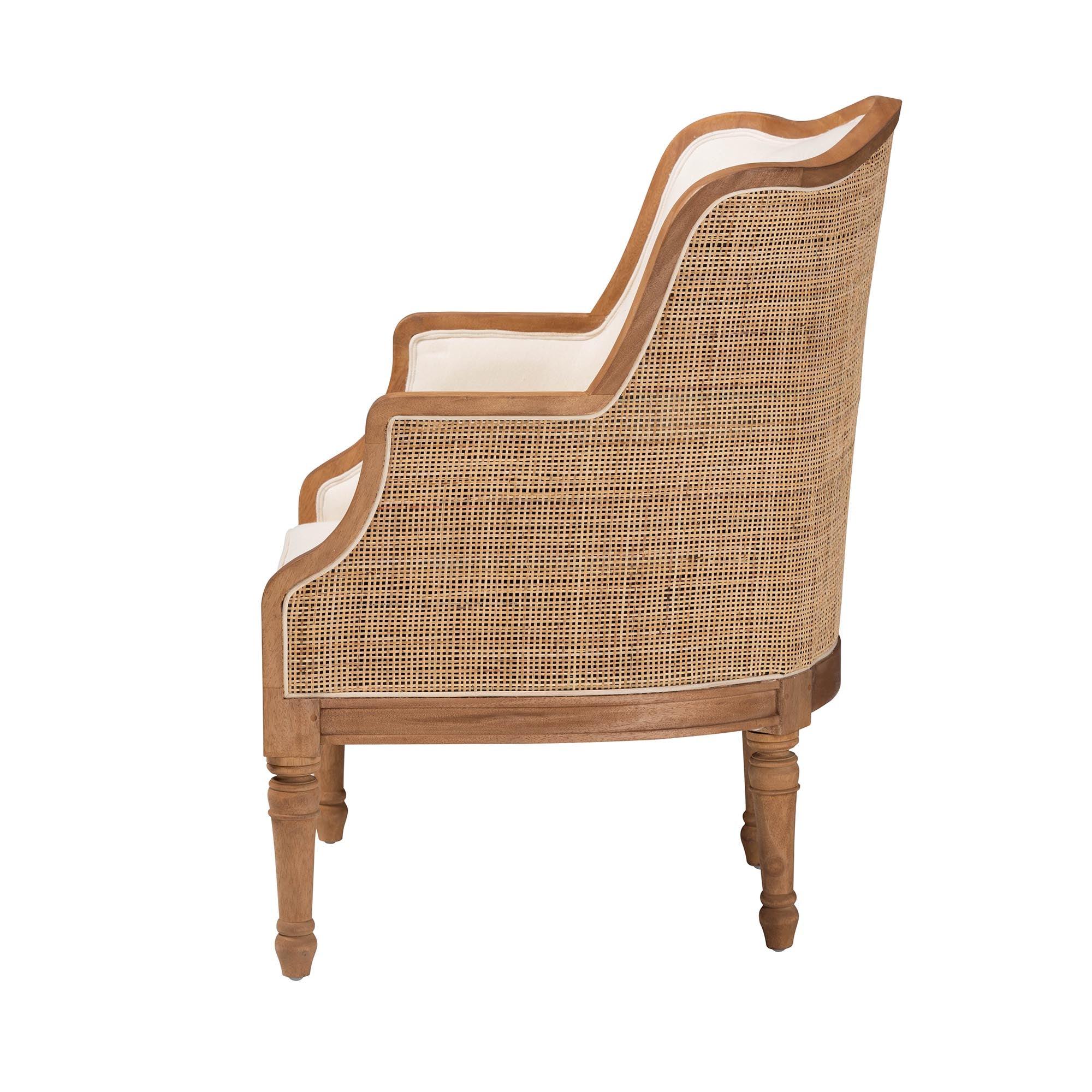 bali & pari Elizette Traditional French Fabric and Honey Finished Wood Accent Chair