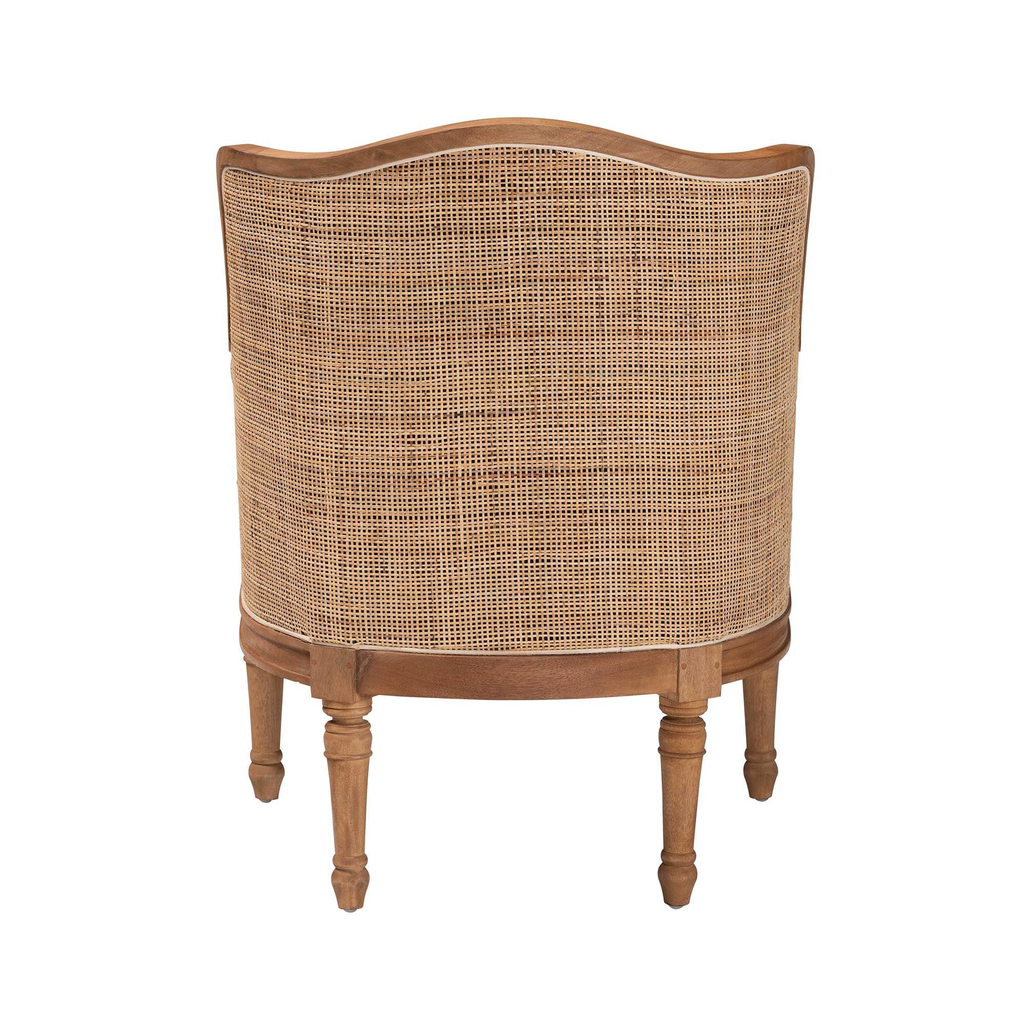 bali & pari Elizette Traditional French Fabric and Honey Finished Wood Accent Chair