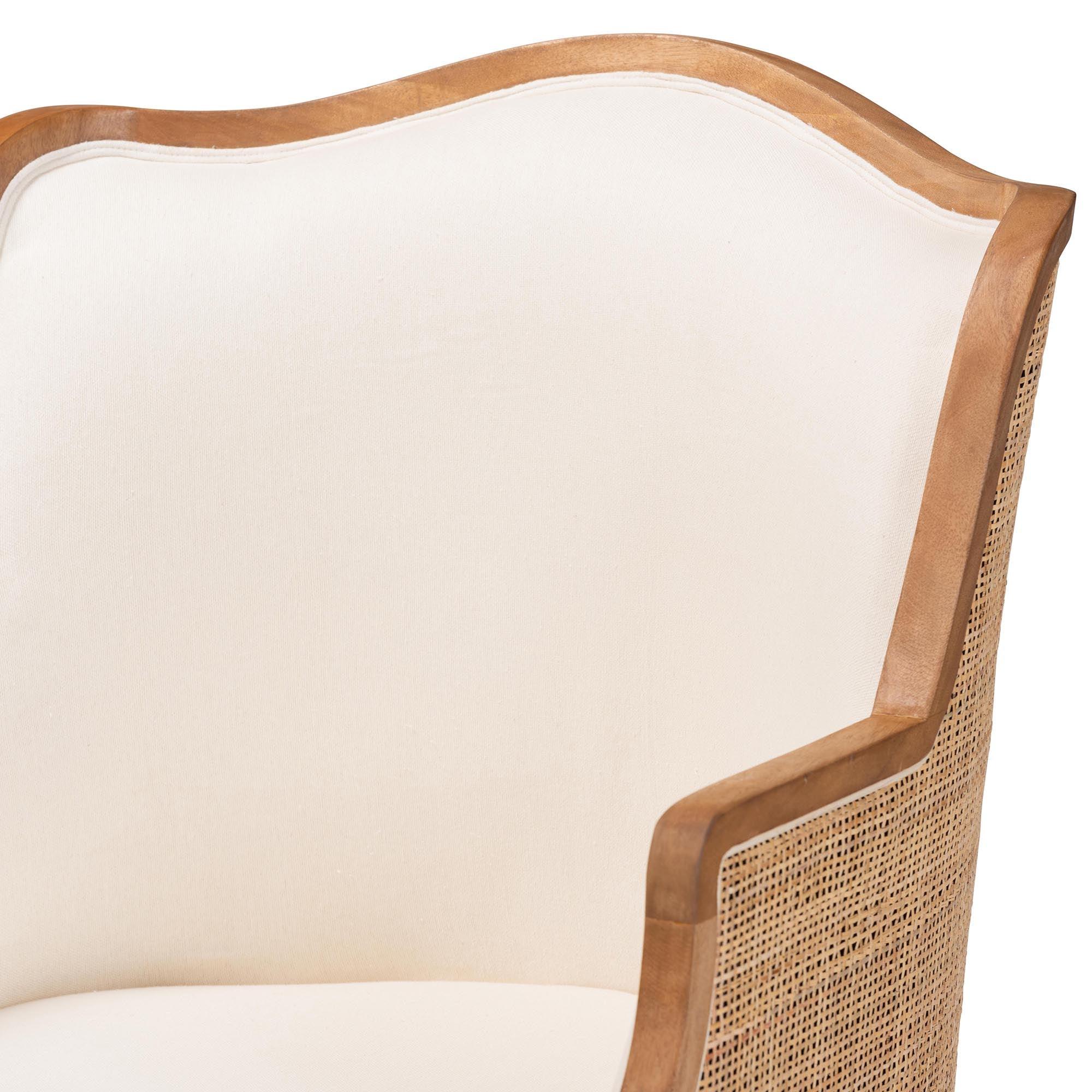 bali & pari Elizette Traditional French Fabric and Honey Finished Wood Accent Chair