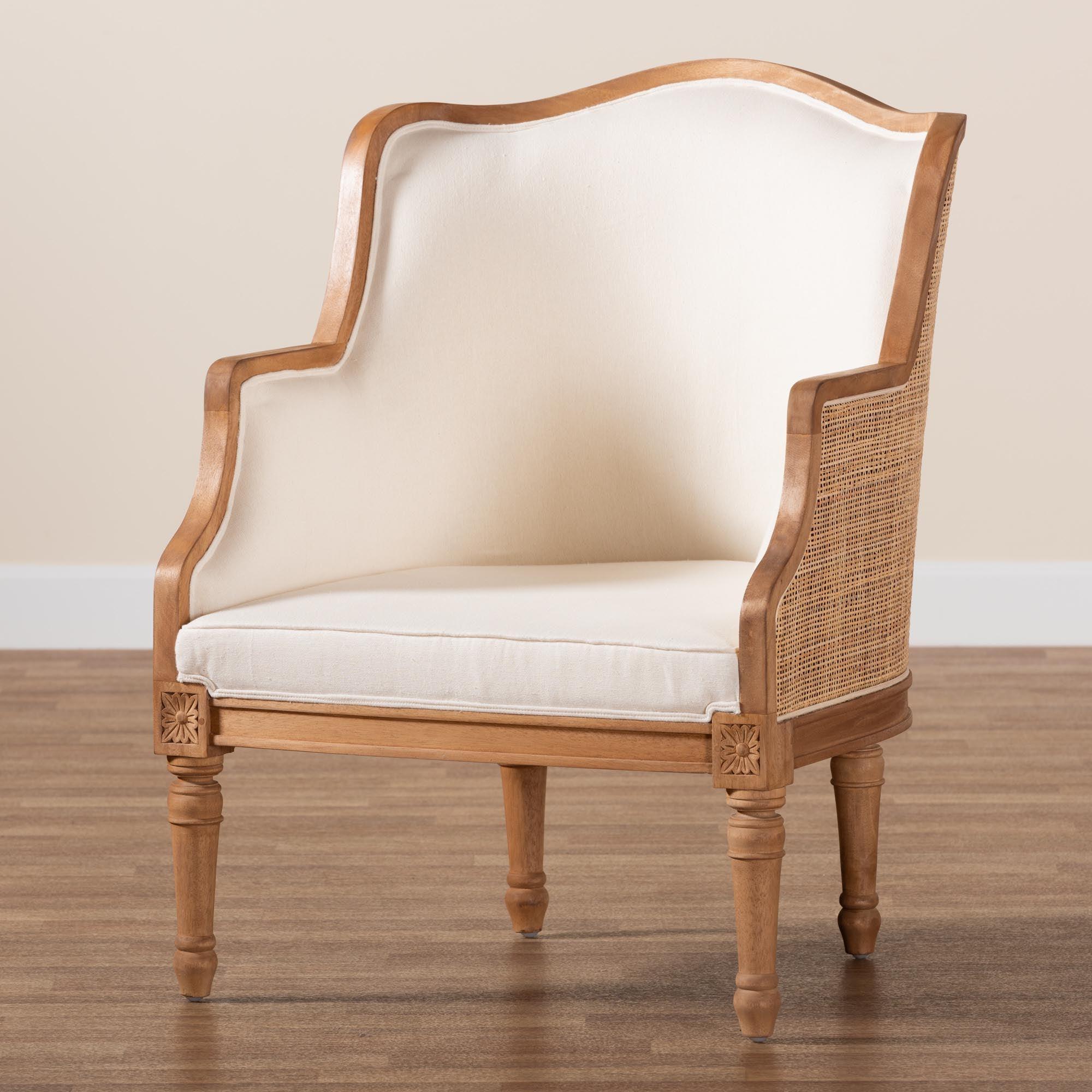 bali & pari Elizette Traditional French Fabric and Honey Finished Wood Accent Chair