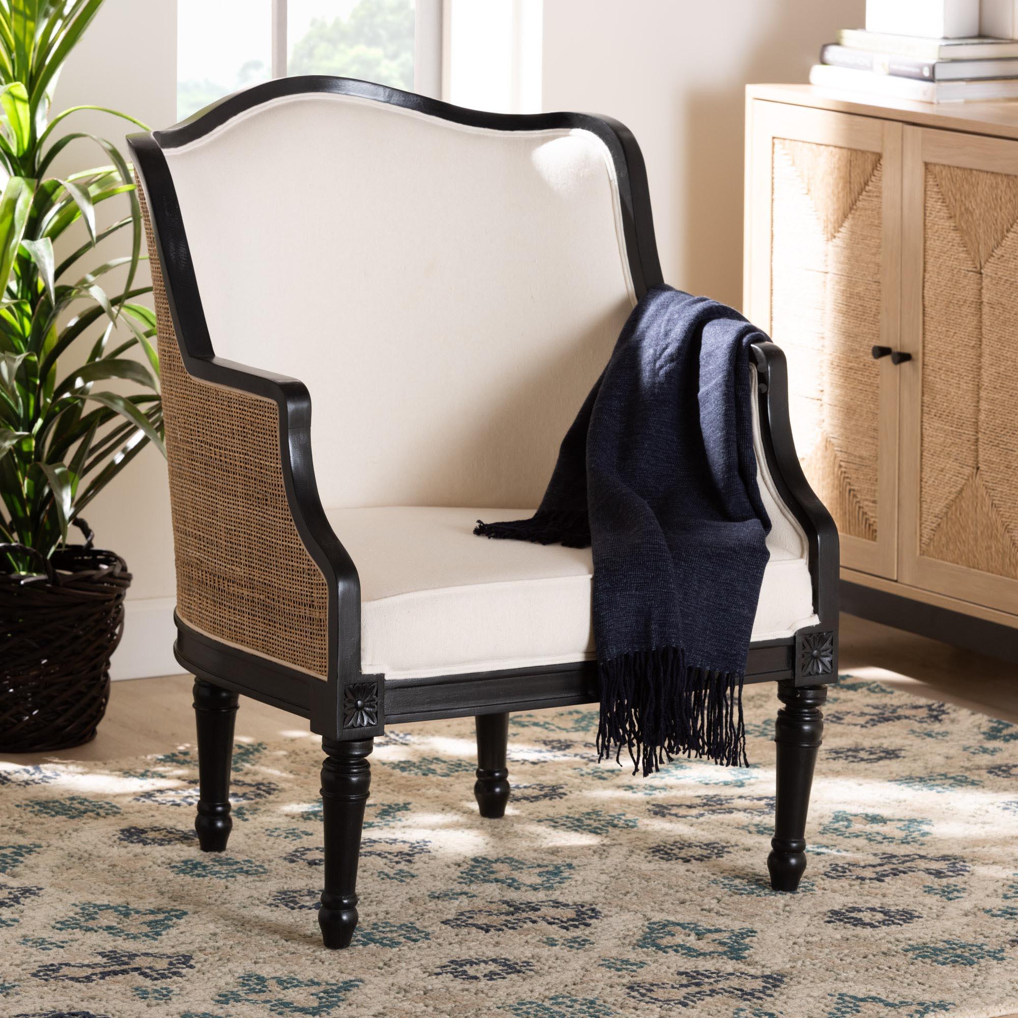 bali & pari Elizette Traditional French Fabric and Finished Wood Accent Chair