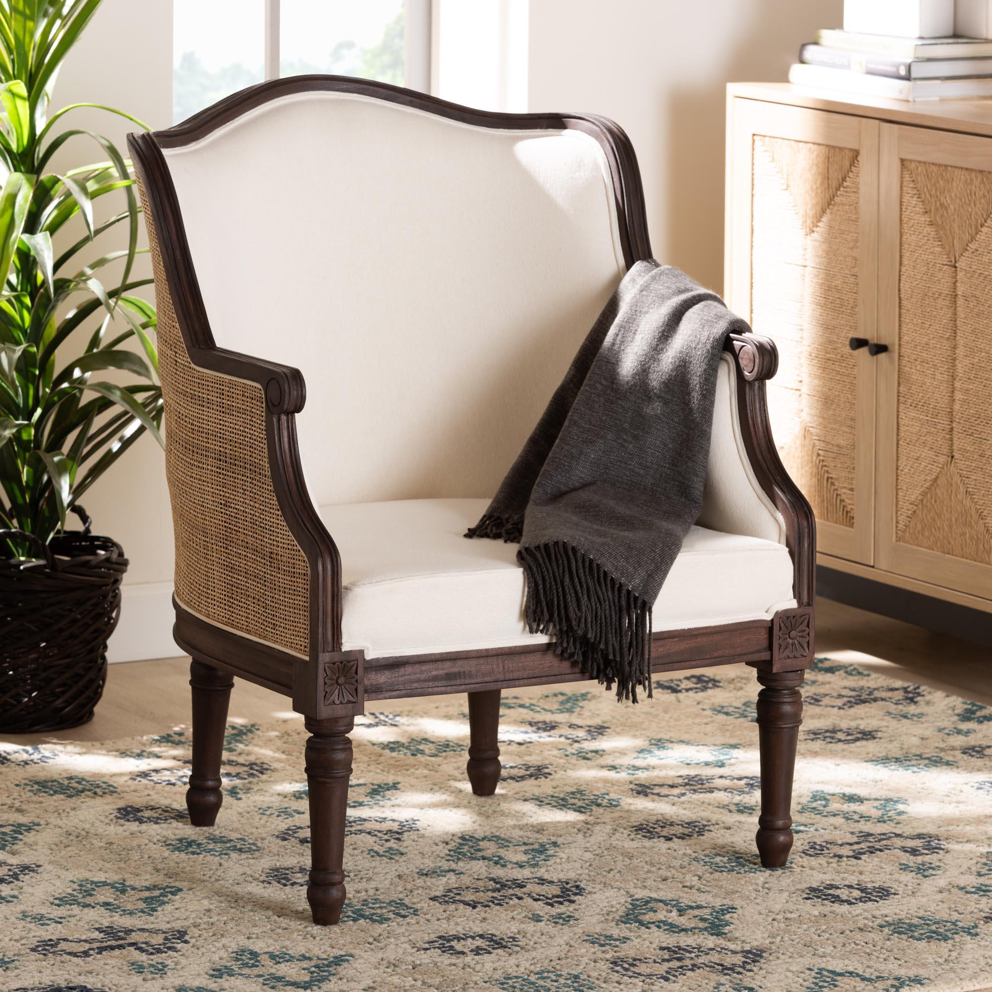 bali & pari Ornella Traditional French Fabric and Finished Wood Accent Chair