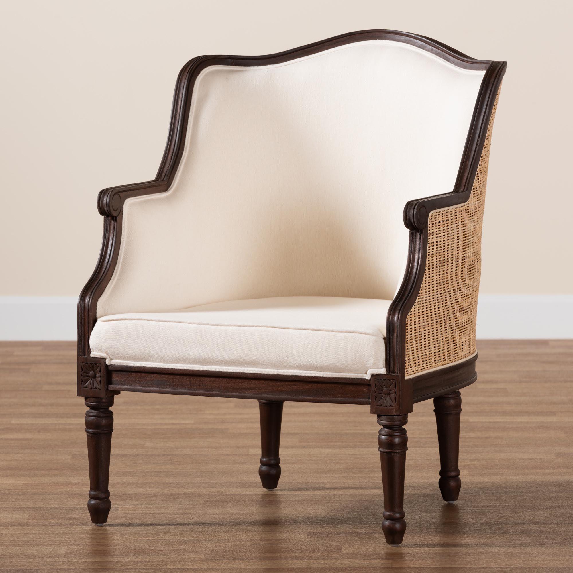 bali & pari Ornella Traditional French Fabric and Finished Wood Accent Chair