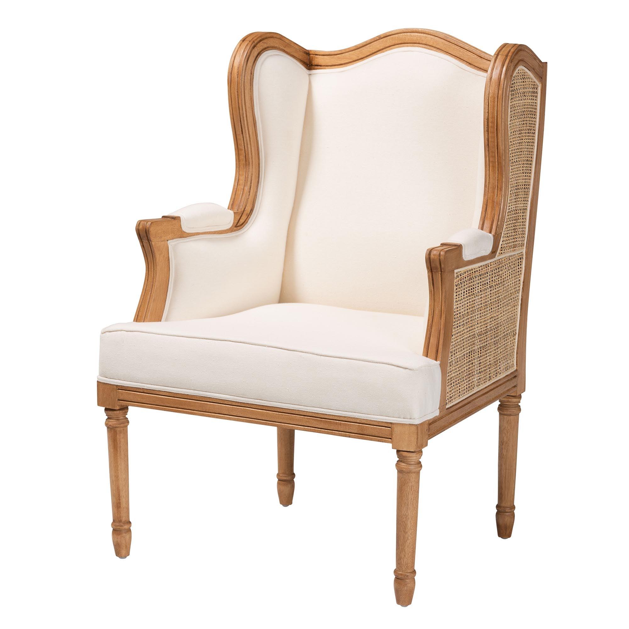 bali & pari Rachana Traditional French Fabric and Honey Finished Wood Accent Chair