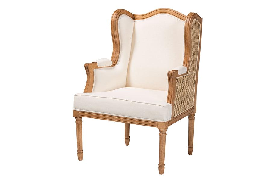 bali & pari Rachana Traditional French Fabric and Honey Finished Wood Accent Chair