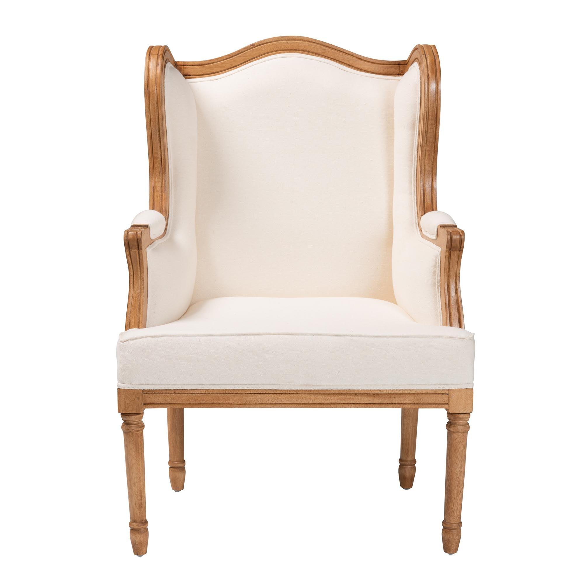 bali & pari Rachana Traditional French Fabric and Honey Finished Wood Accent Chair