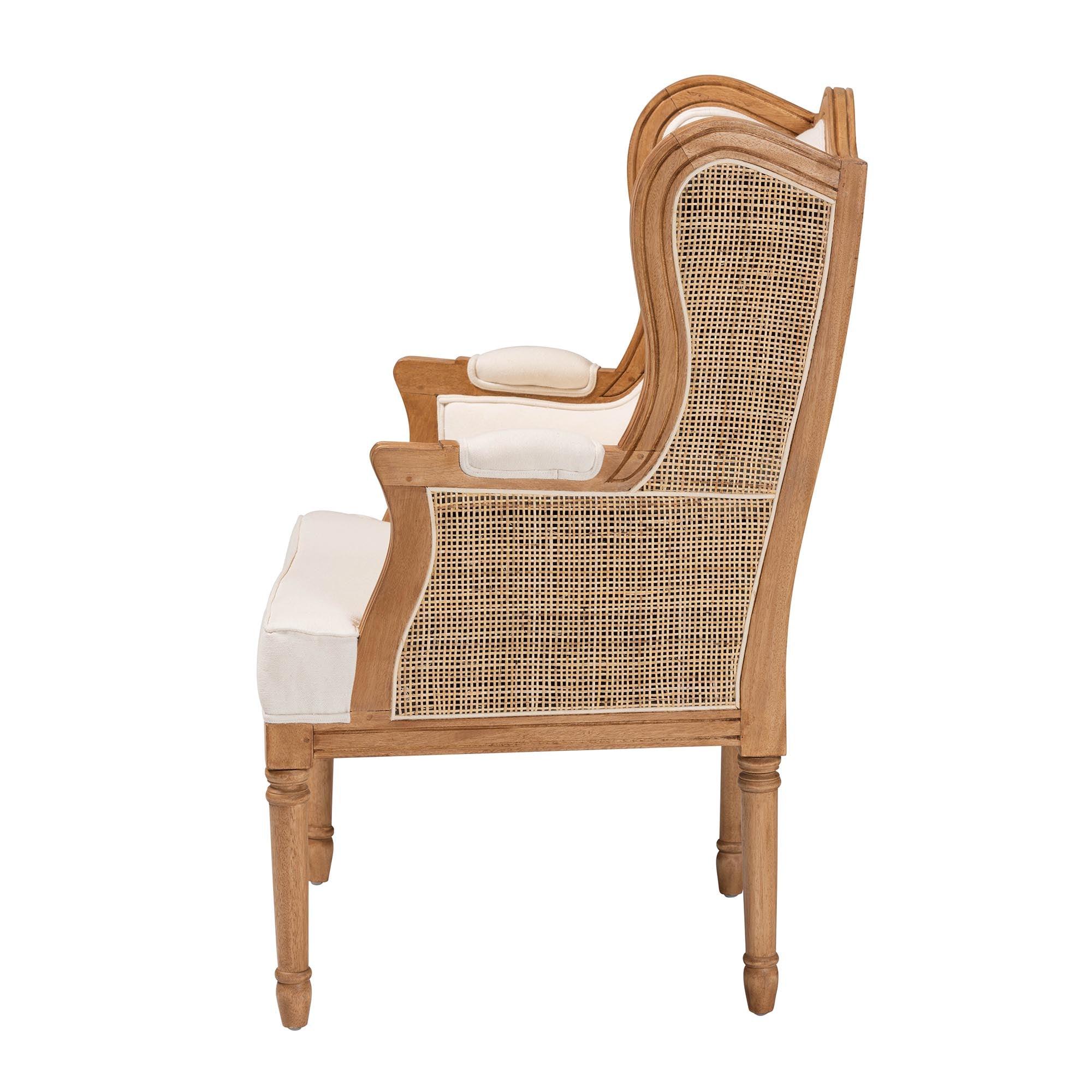 bali & pari Rachana Traditional French Fabric and Honey Finished Wood Accent Chair