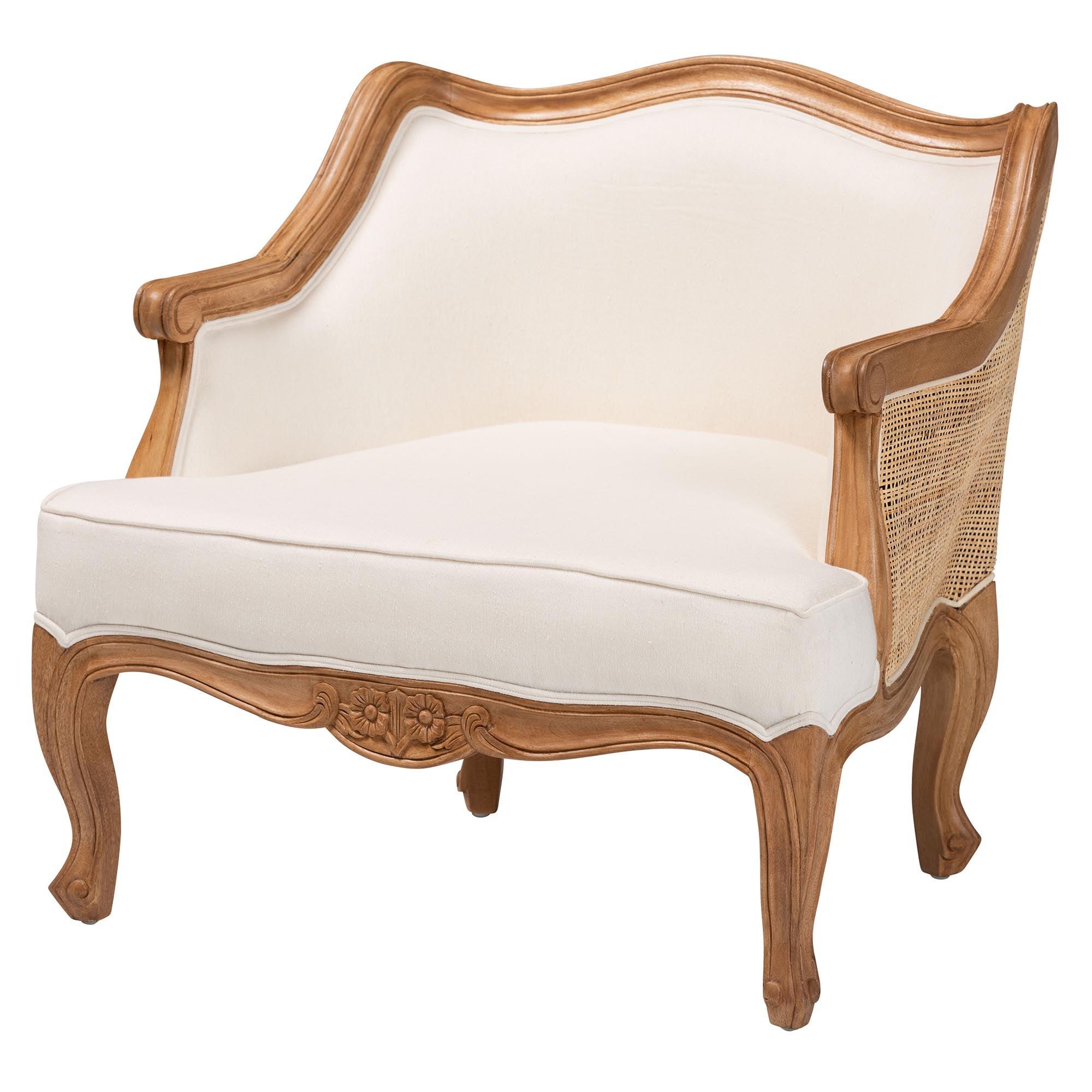 bali & pari Sylvestra Traditional French Fabric and Honey Finished Wood Low Seat Accent Chair