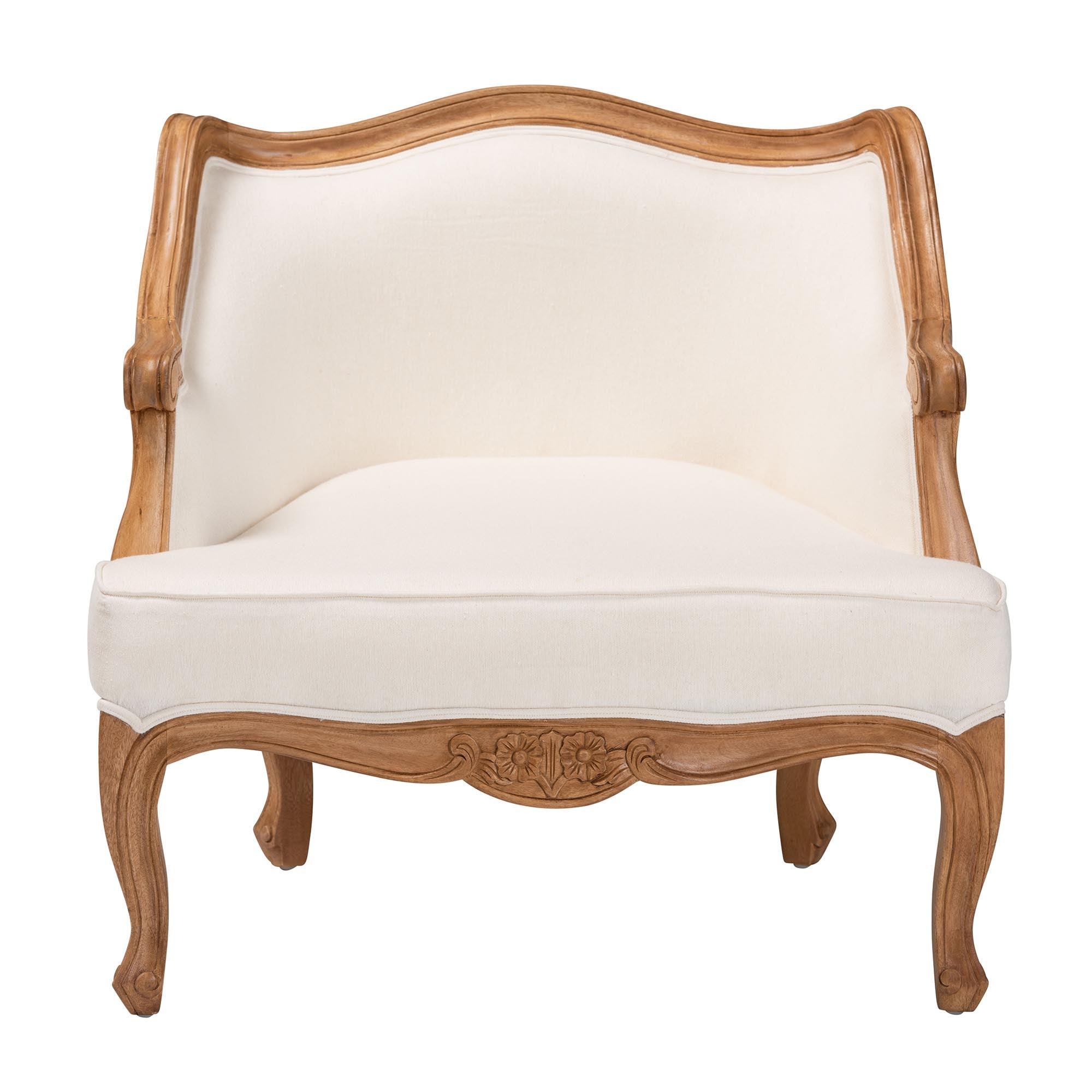 bali & pari Sylvestra Traditional French Fabric and Honey Finished Wood Low Seat Accent Chair