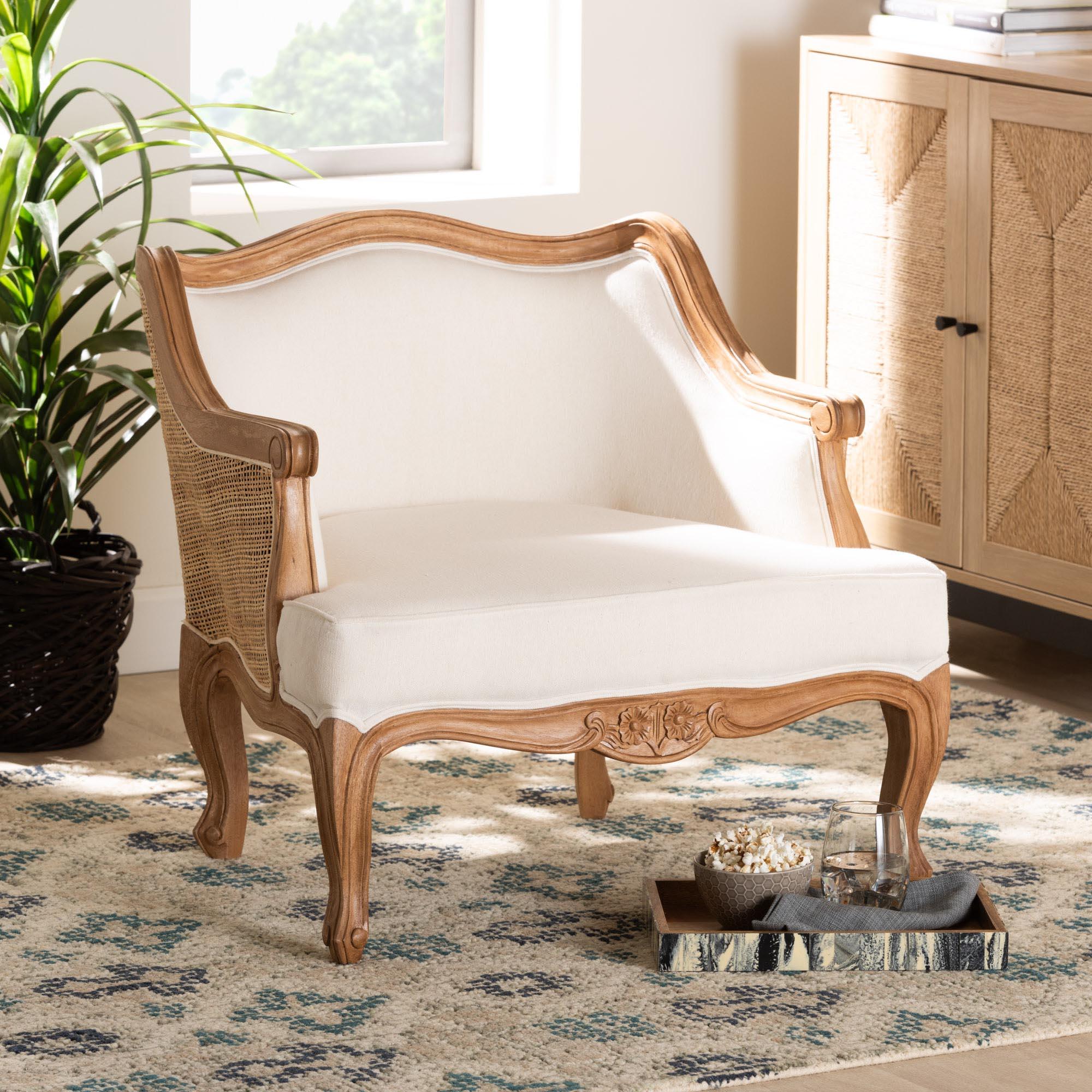 bali & pari Sylvestra Traditional French Fabric and Honey Finished Wood Low Seat Accent Chair