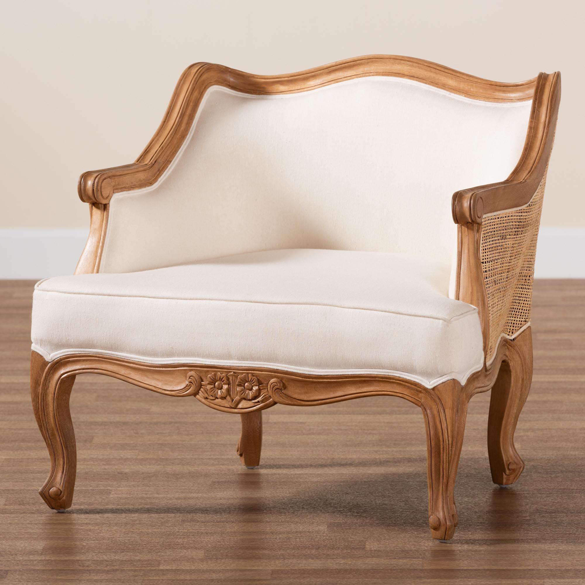 bali & pari Sylvestra Traditional French Fabric and Honey Finished Wood Low Seat Accent Chair