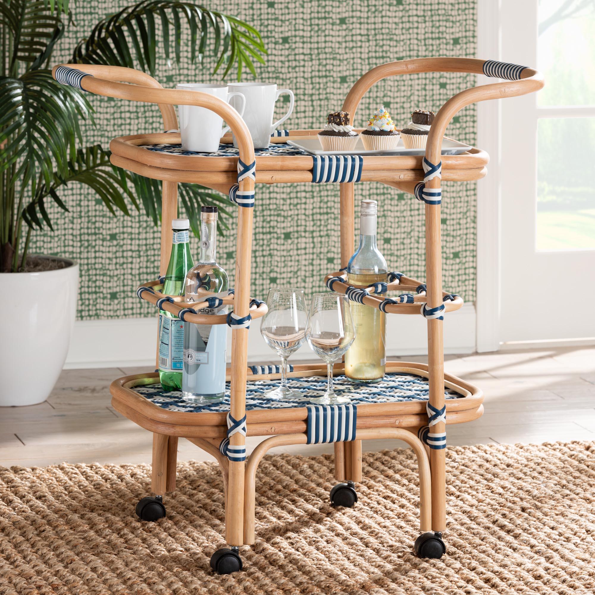 bali and pari Chasca Modern Bohemian and Weaving and Rattan Wine Cart