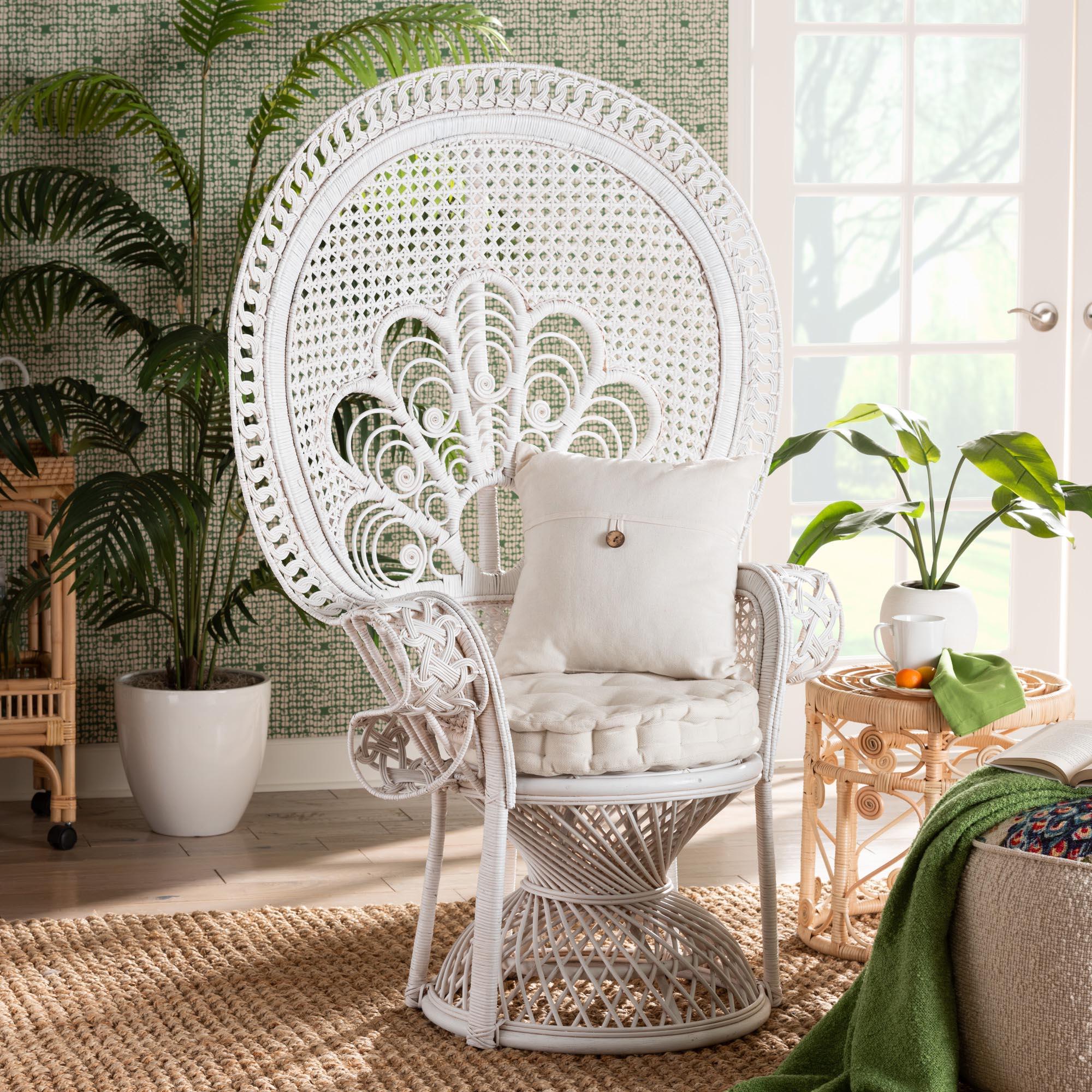 bali & pari Ediva Modern Bohemian Rattan Peacock Accent Chair