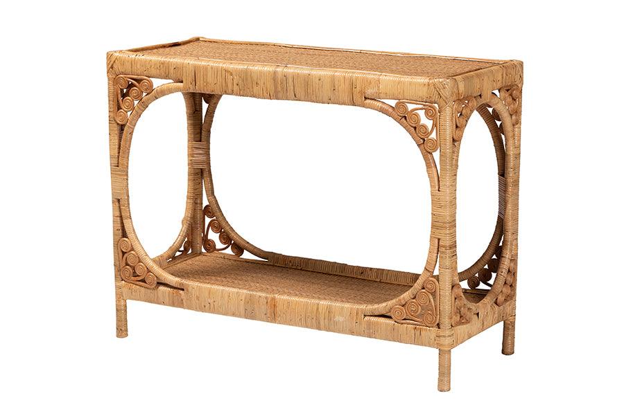 bali & pari Ramona Modern Bohemian Light Honey Rattan Console Table