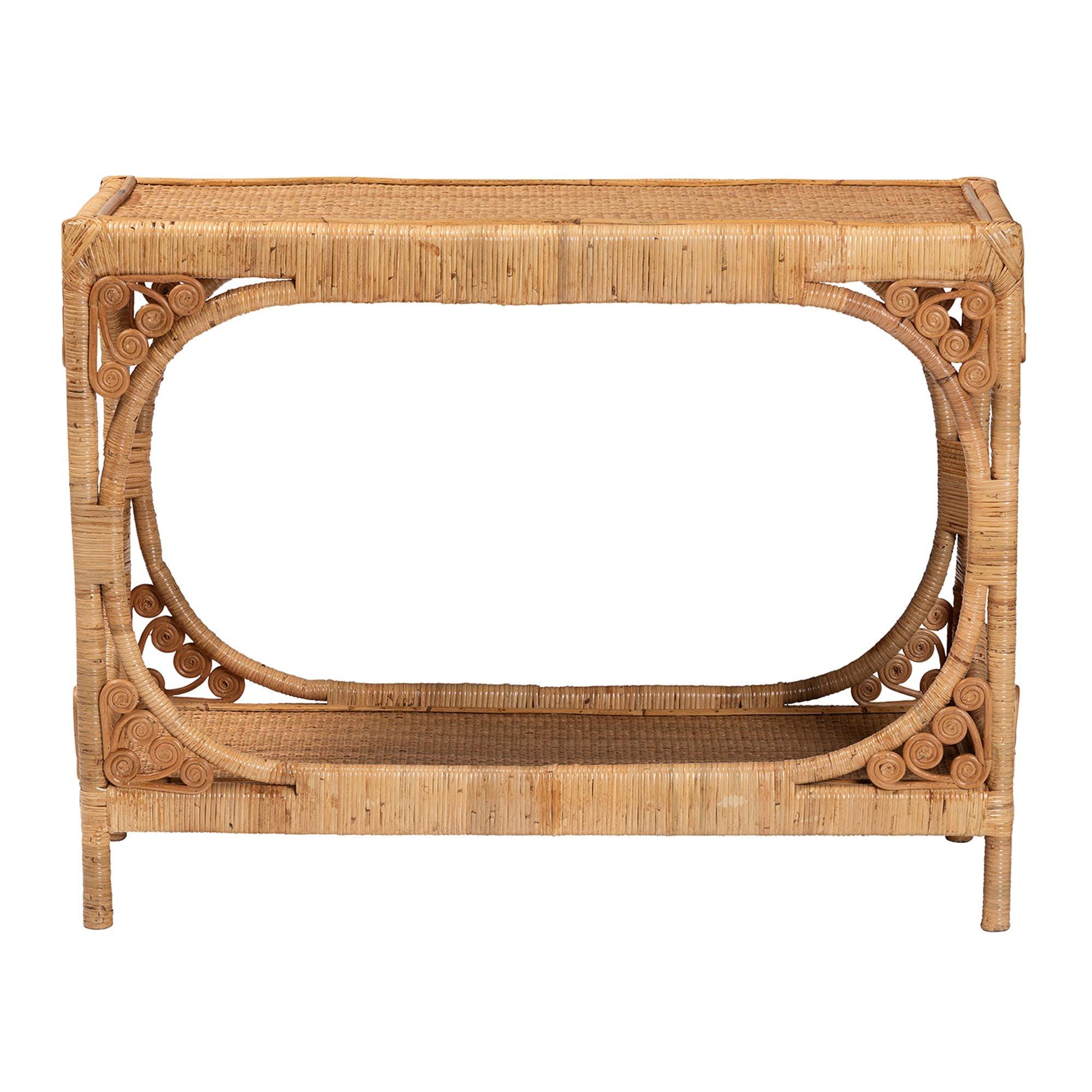 bali & pari Ramona Modern Bohemian Light Honey Rattan Console Table