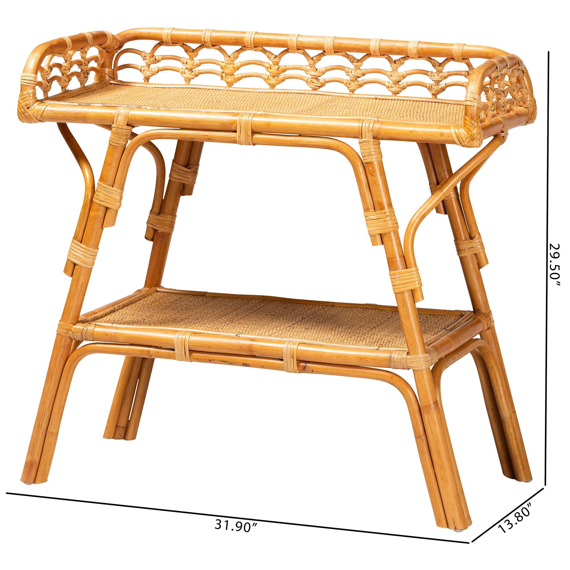 bali & pari Nayana Modern Bohemian Rattan 2-Tier Console Table