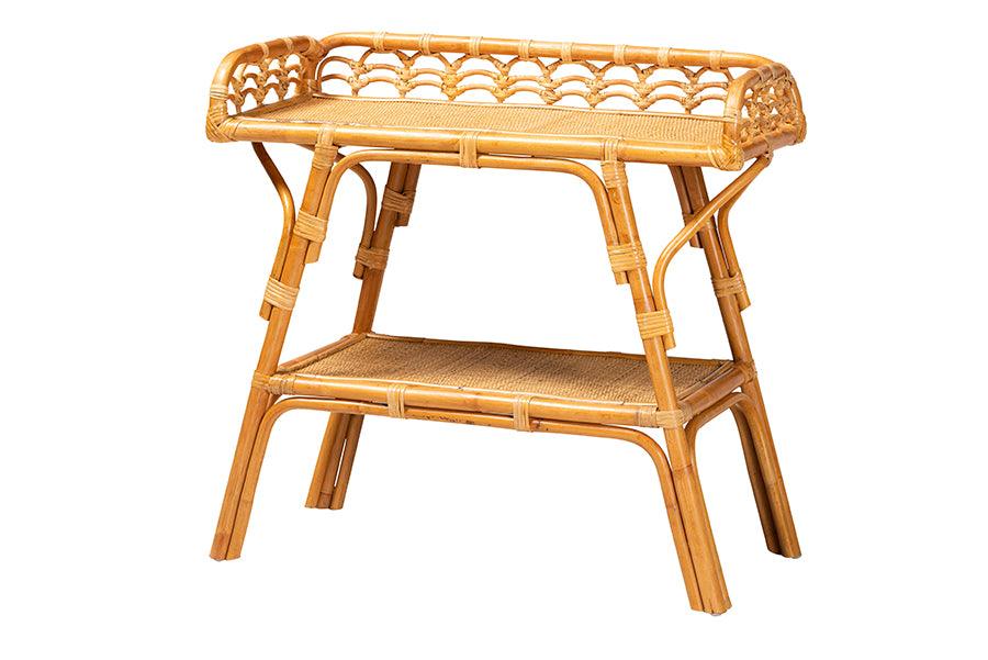 bali & pari Nayana Modern Bohemian Rattan 2-Tier Console Table