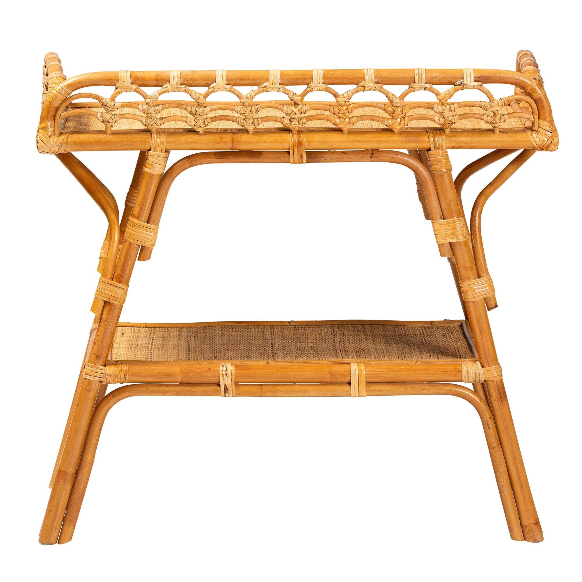 bali & pari Nayana Modern Bohemian Rattan 2-Tier Console Table