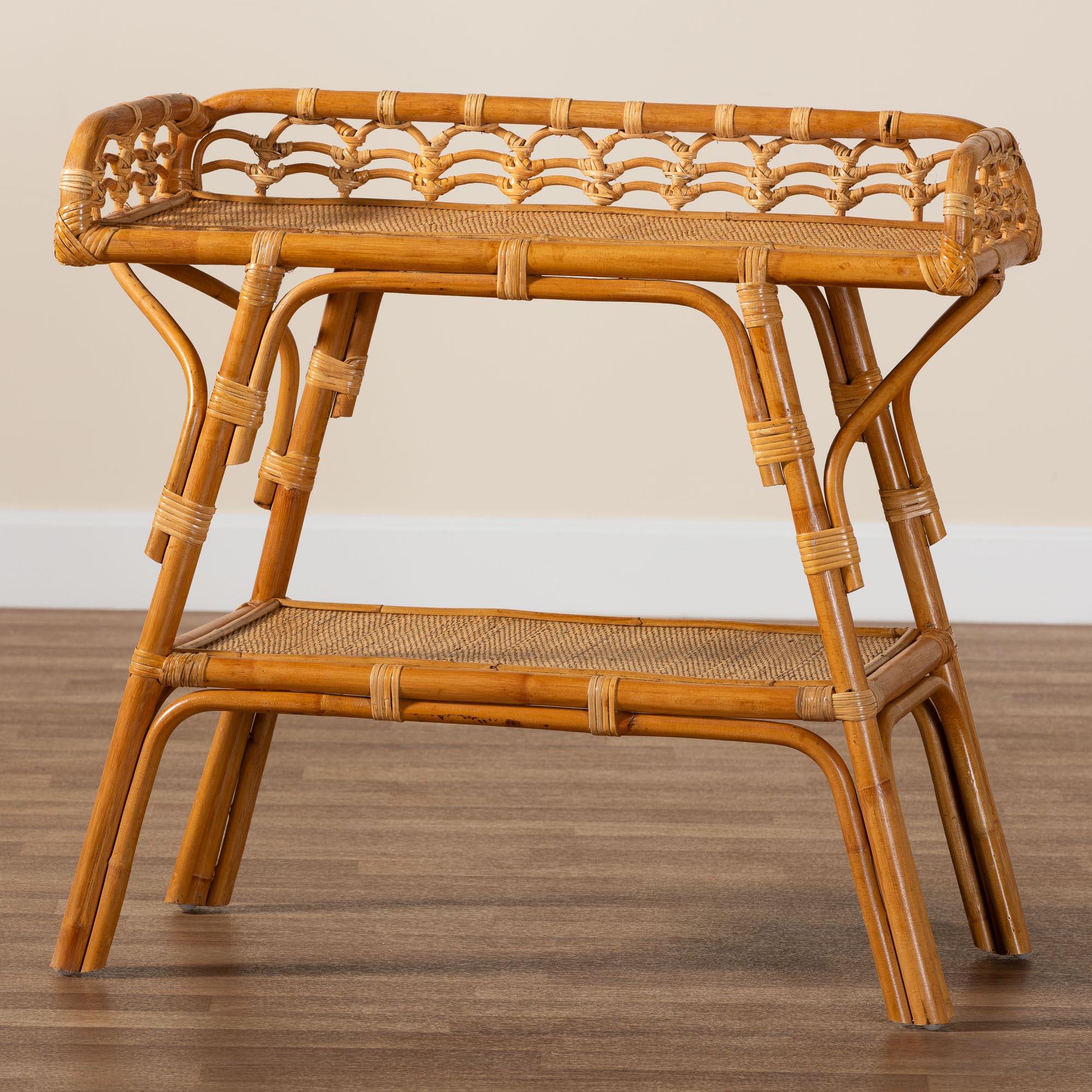 bali & pari Nayana Modern Bohemian Rattan 2-Tier Console Table