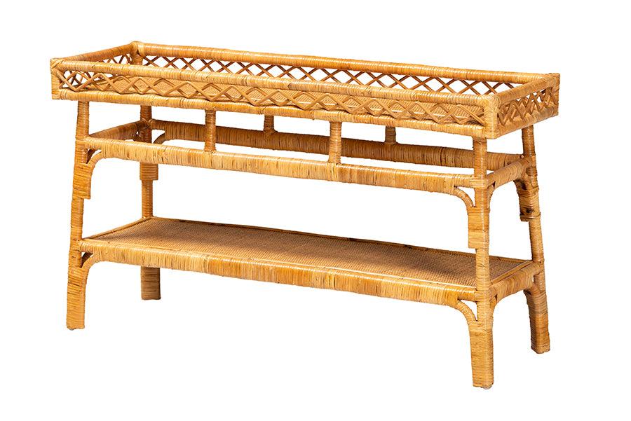 bali & pari Savitri Modern Bohemian Rattan 2-Tier Console Table