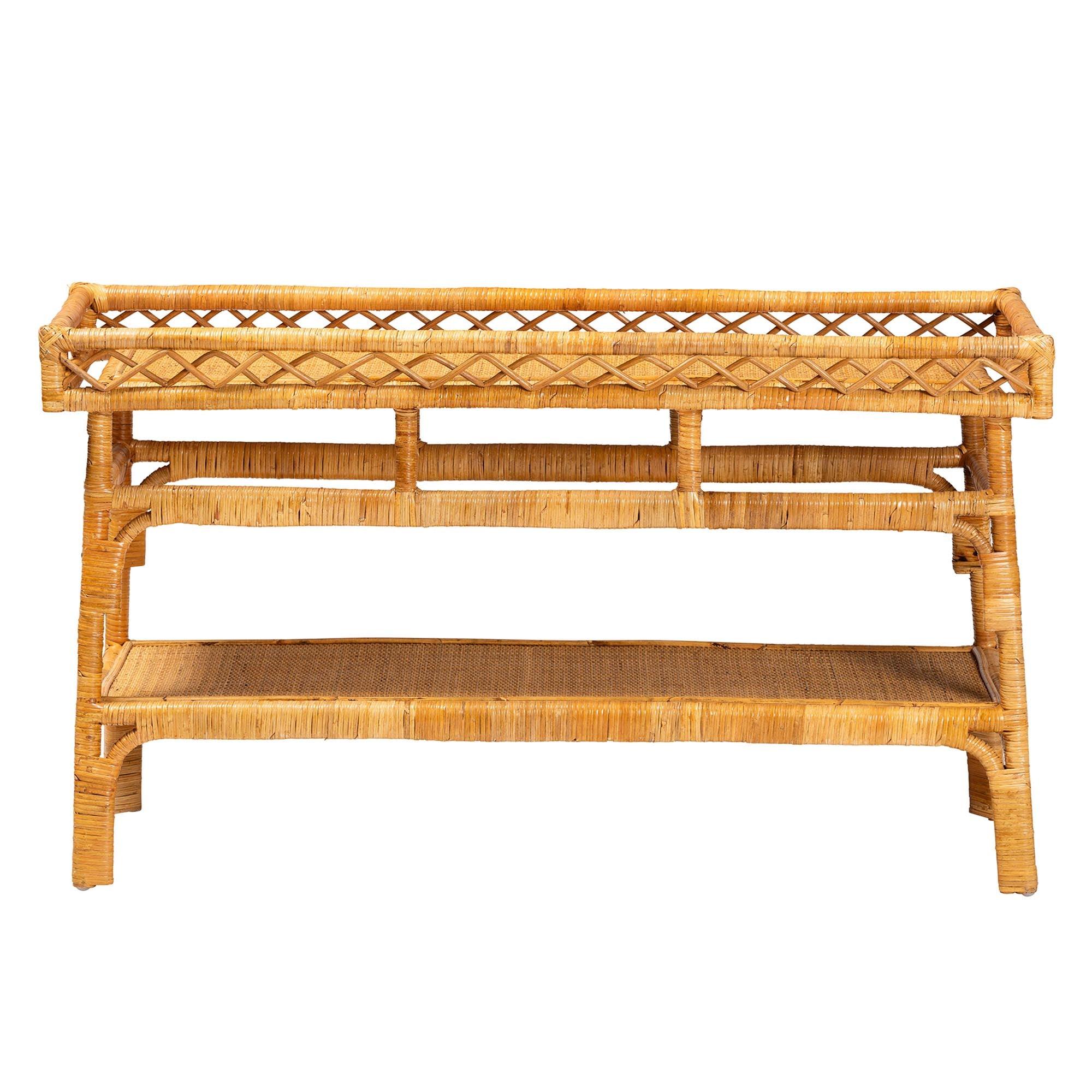 bali & pari Savitri Modern Bohemian Rattan 2-Tier Console Table