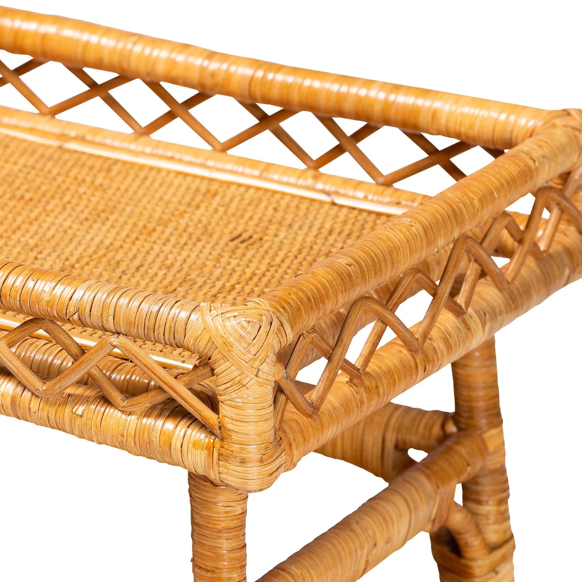 bali & pari Savitri Modern Bohemian Rattan 2-Tier Console Table