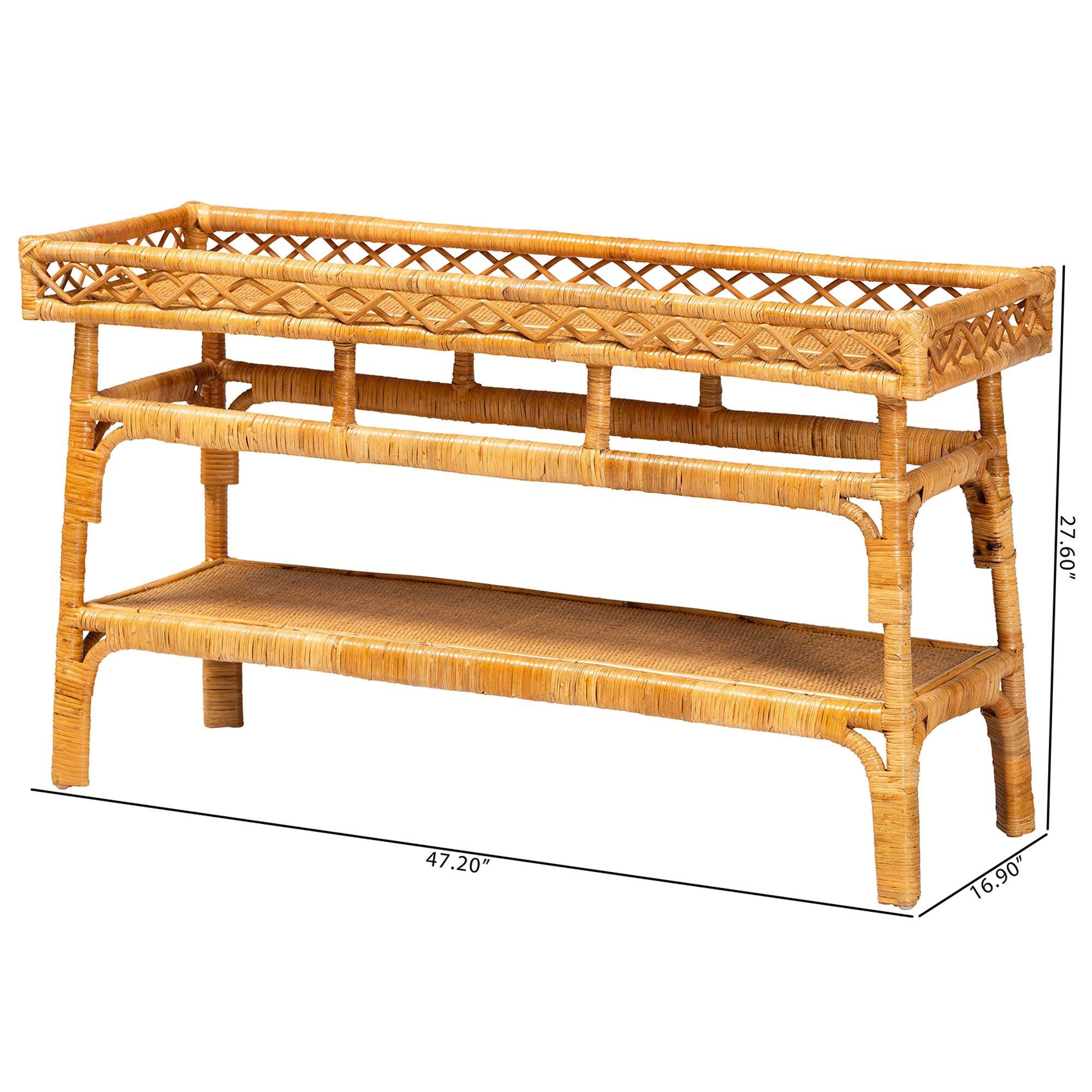 bali & pari Savitri Modern Bohemian Rattan 2-Tier Console Table