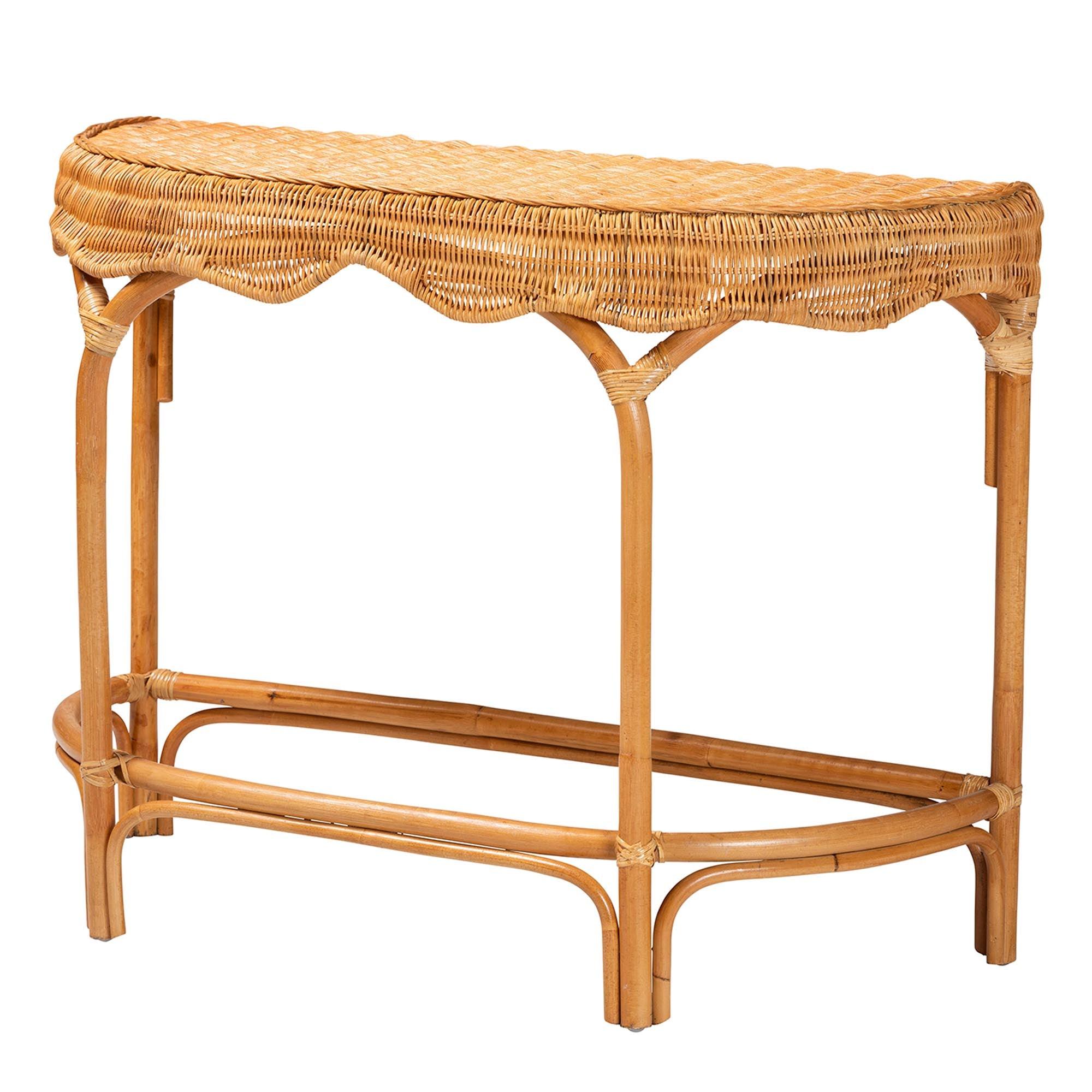 bali & pari Wakana Modern Bohemian Rattan Console Table