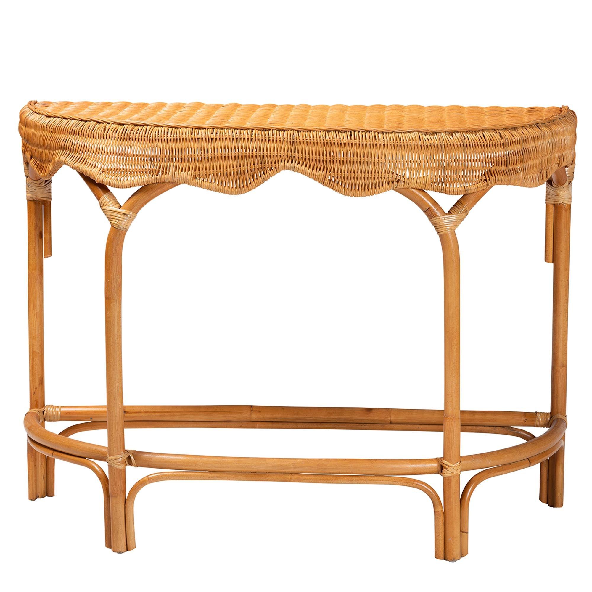 bali & pari Wakana Modern Bohemian Rattan Console Table