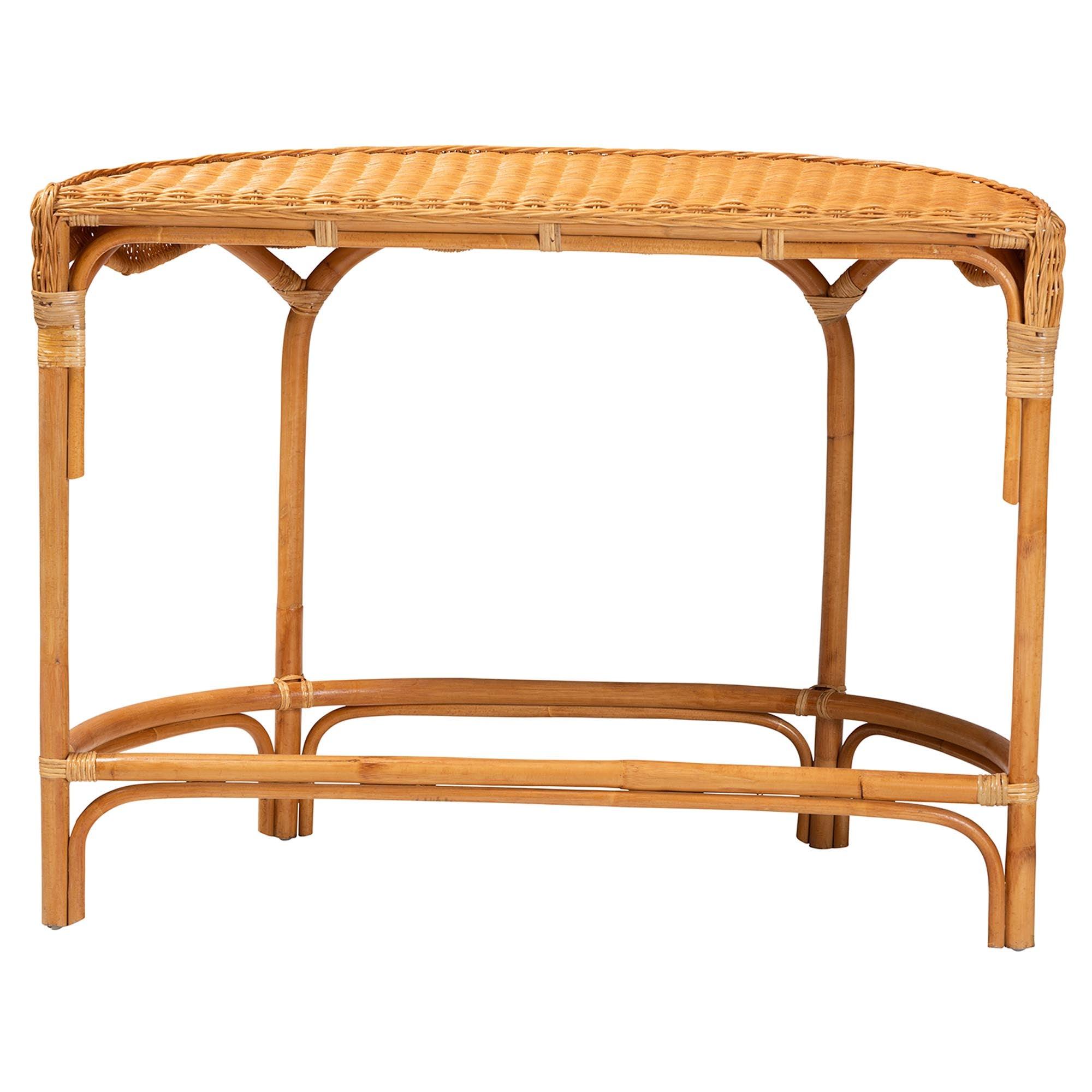 bali & pari Wakana Modern Bohemian Rattan Console Table