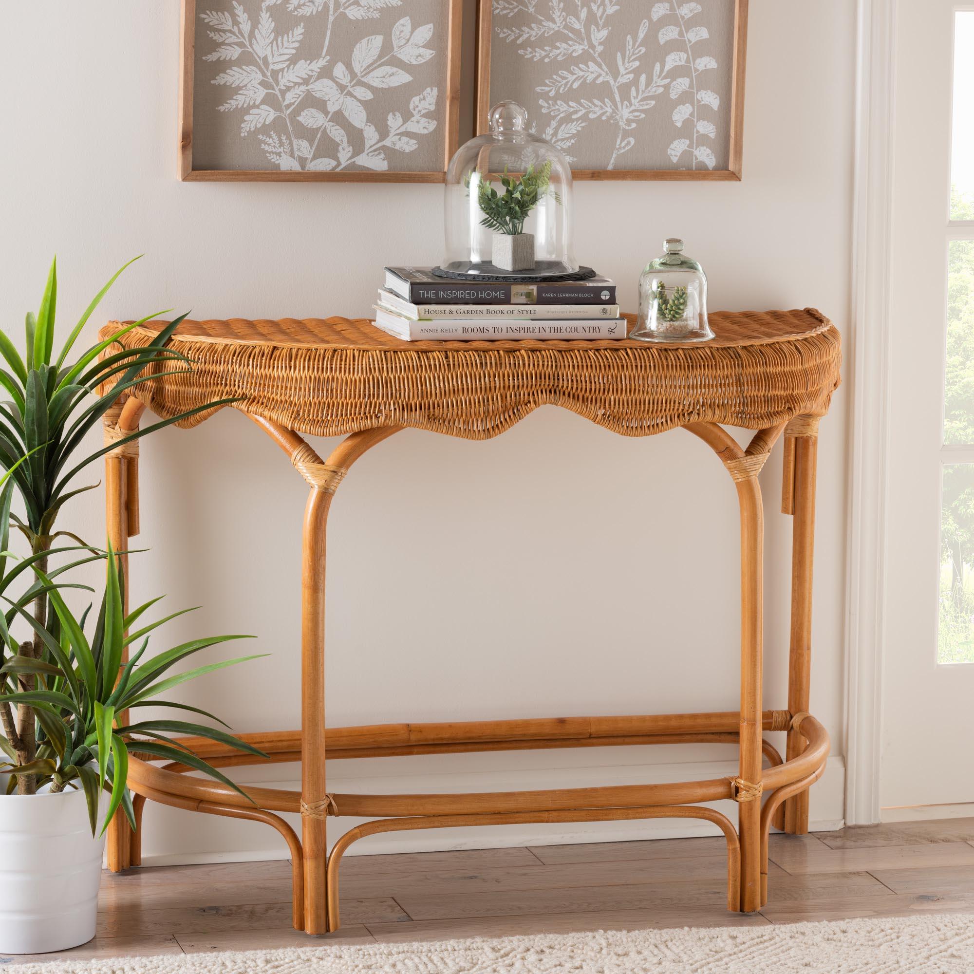 bali & pari Wakana Modern Bohemian Rattan Console Table