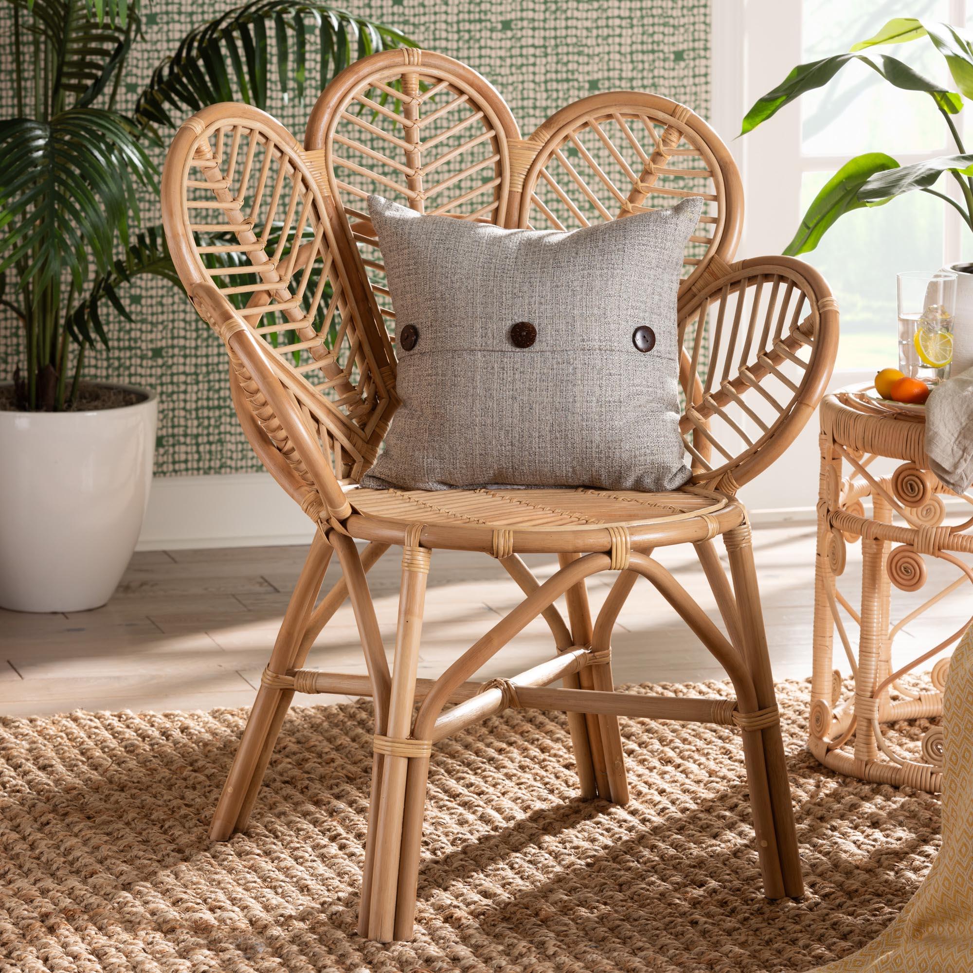 bali & pari Eliava Modern Bohemian Rattan Flower Accent Chair