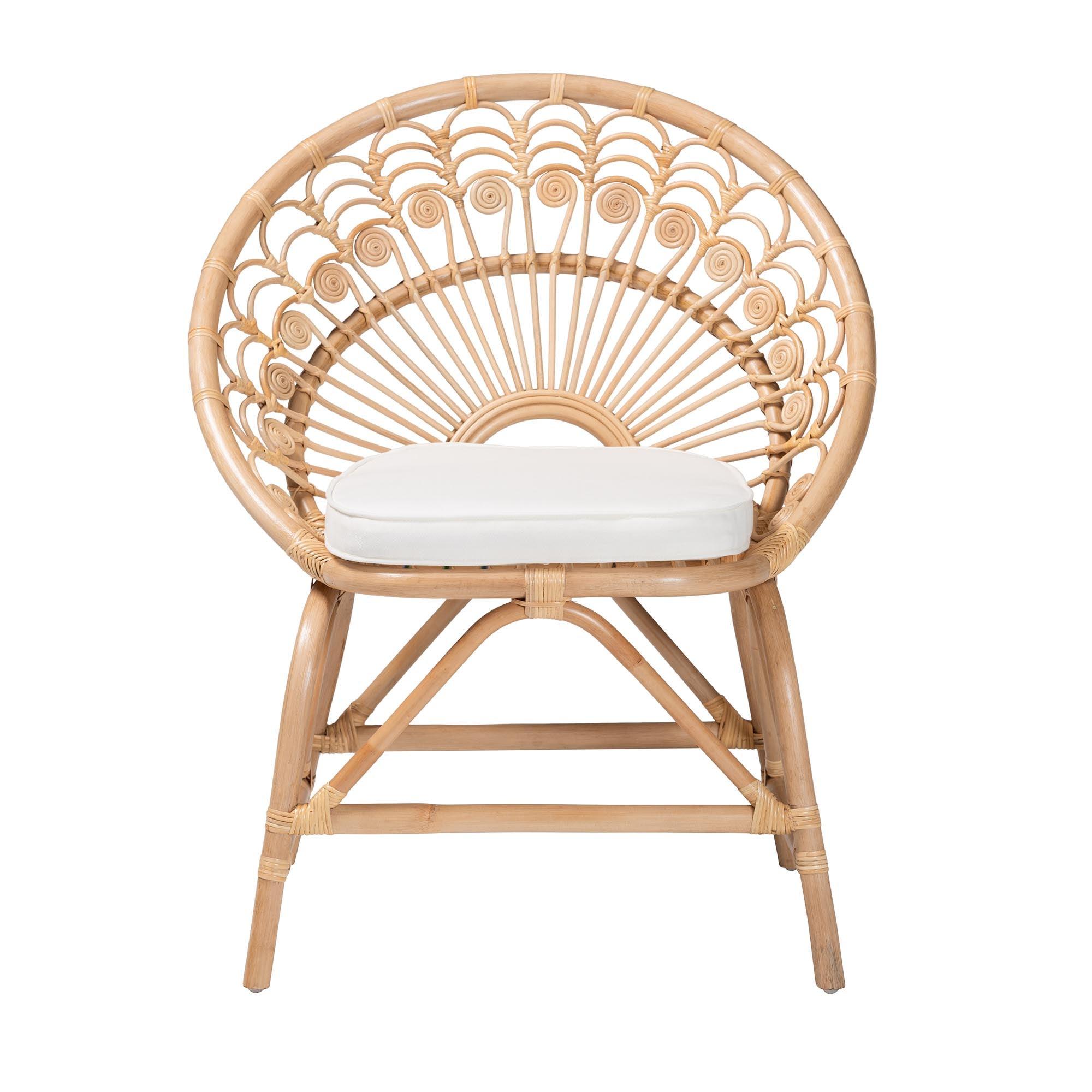 bali & pari Abriella Modern Bohemian Rattan Peacock Accent Chair