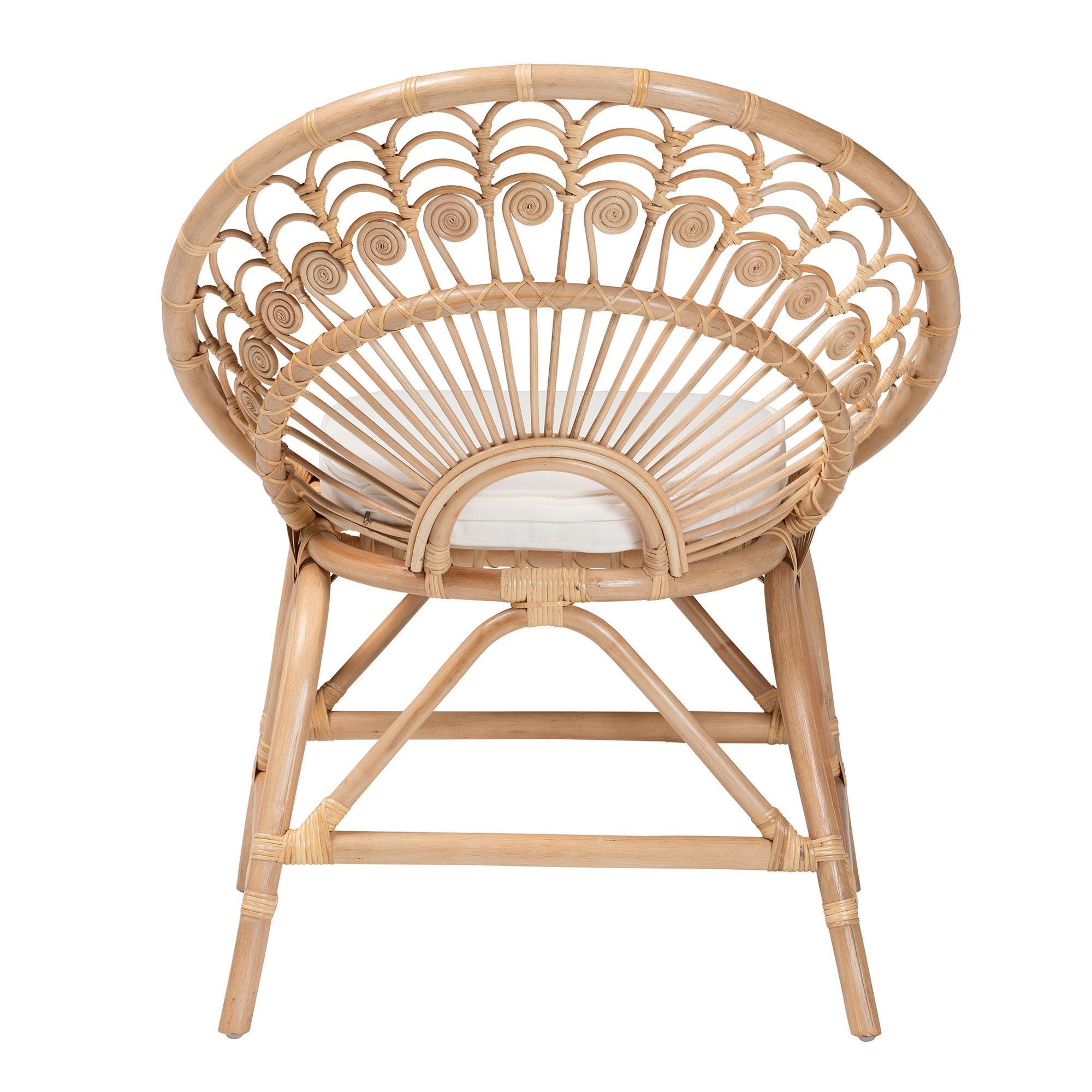 bali & pari Abriella Modern Bohemian Rattan Peacock Accent Chair